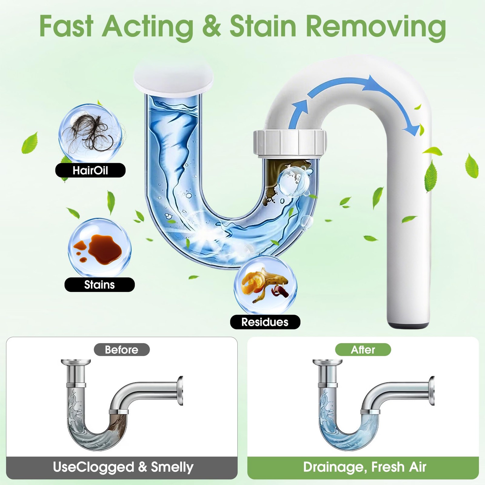 Drain Clog Remover, 9.4OZ Solid Pipe Cleaner Particle(6 Uses), Fast Acting Dr…