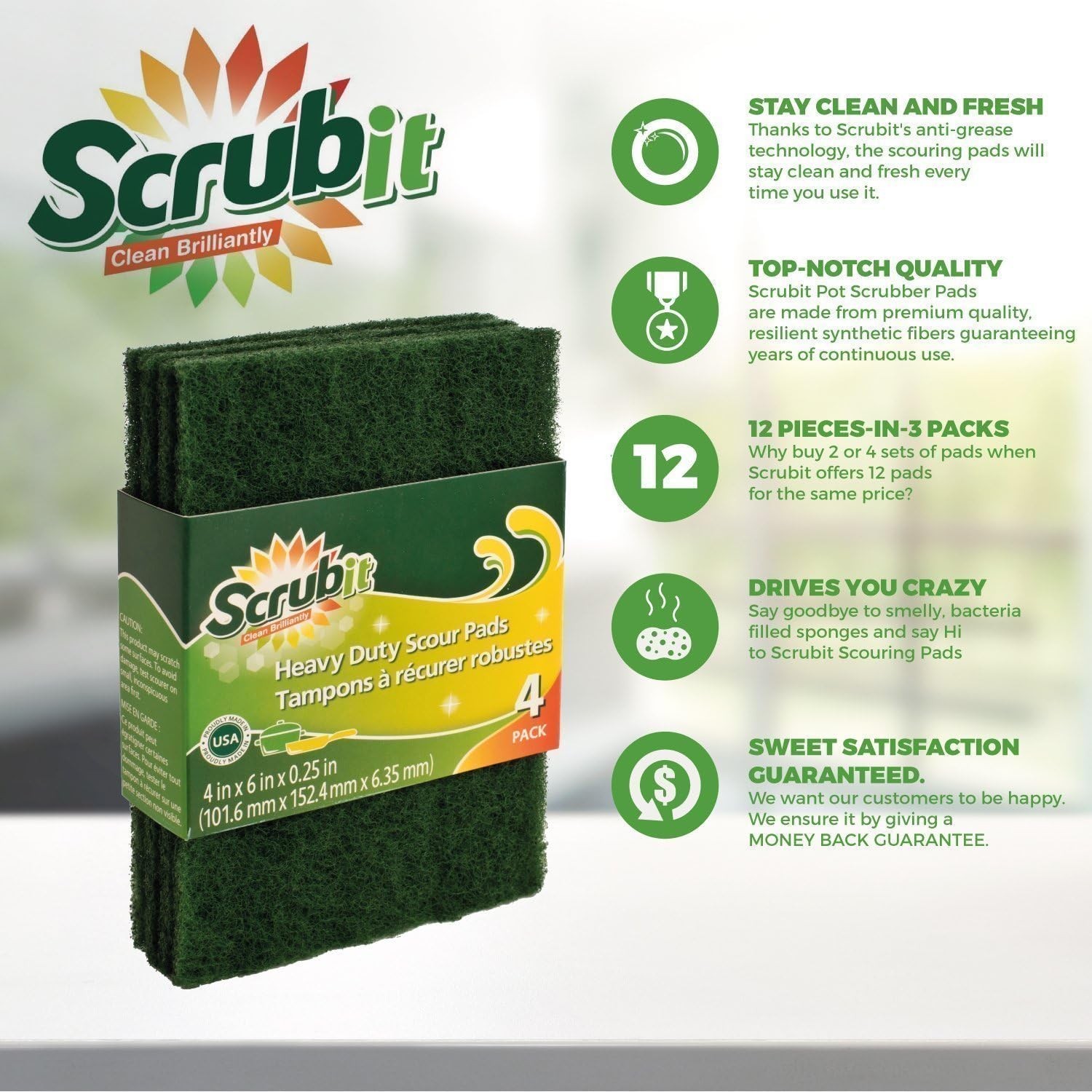 Scouring Pads Heavy Duty Household Cleaning Scrubber Non Scratch