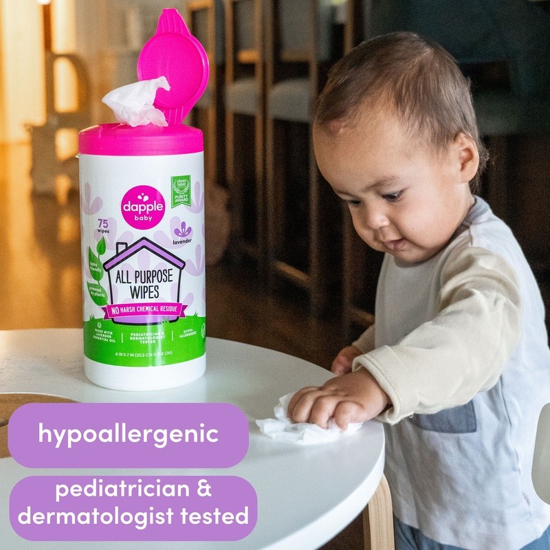 Baby All-Purpose Cleaning Wipes Plant-Based Lavender 75 Count Safe Gentle New