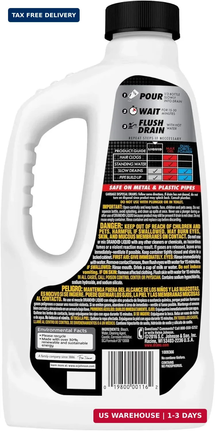 Drano Liquid Drain Clog Remover and Cleaner for Shower or Sink Drains Unclogs an