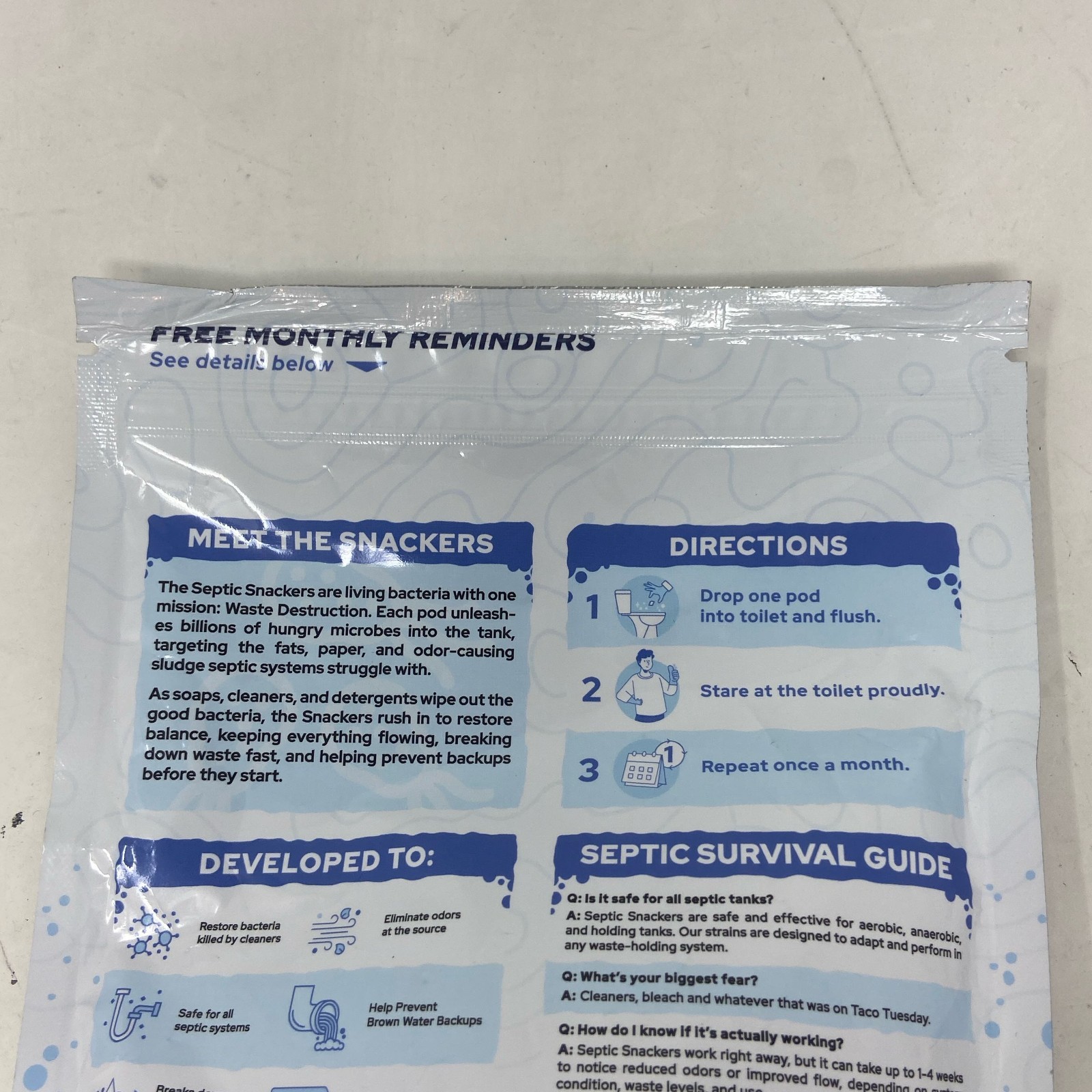Septic Snackers Septic Tank Pods 2X Strength Blue, 12 Pods/1 Year