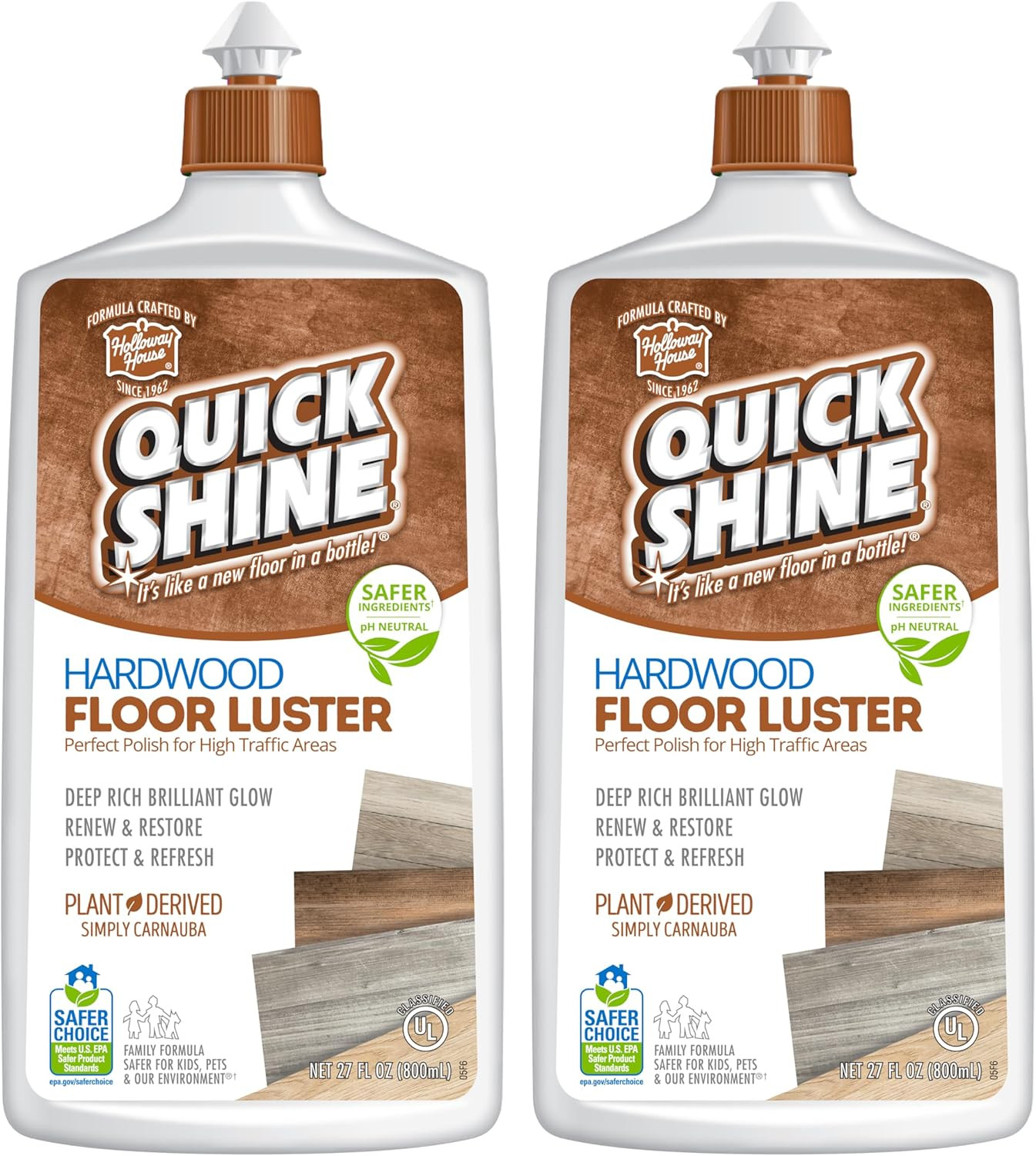 Hardwood Floor Luster-Polish 27Oz-2Pk | Plant-Derived W/Carnauba | Safer Choice,