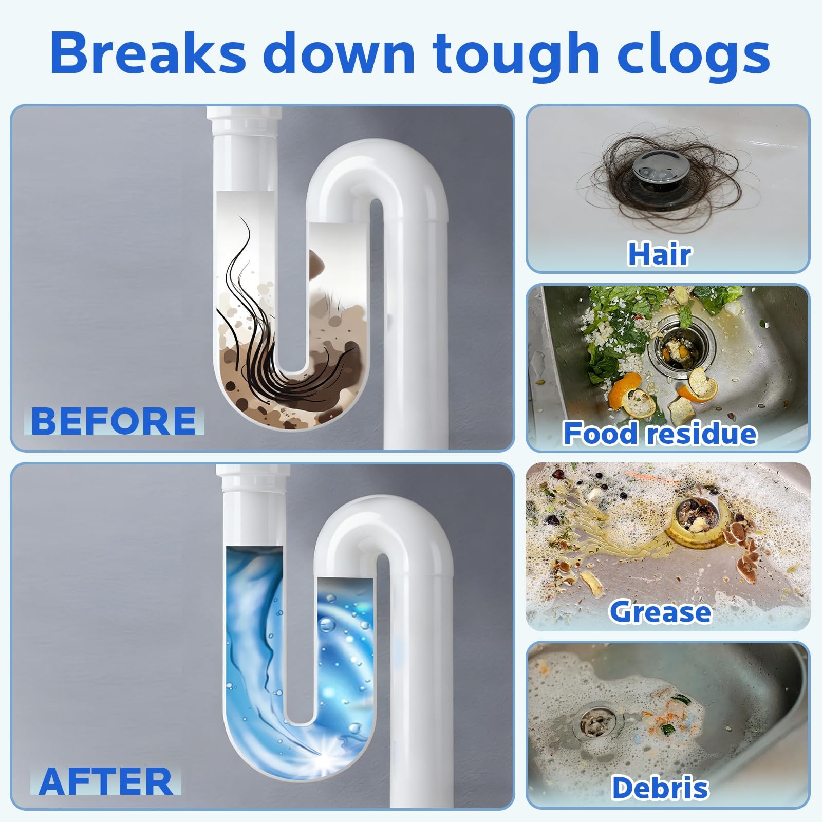 Sink Drain Cleaner Powder: Drain Clog Remover for Kitchen Bathroom Tubs and S…