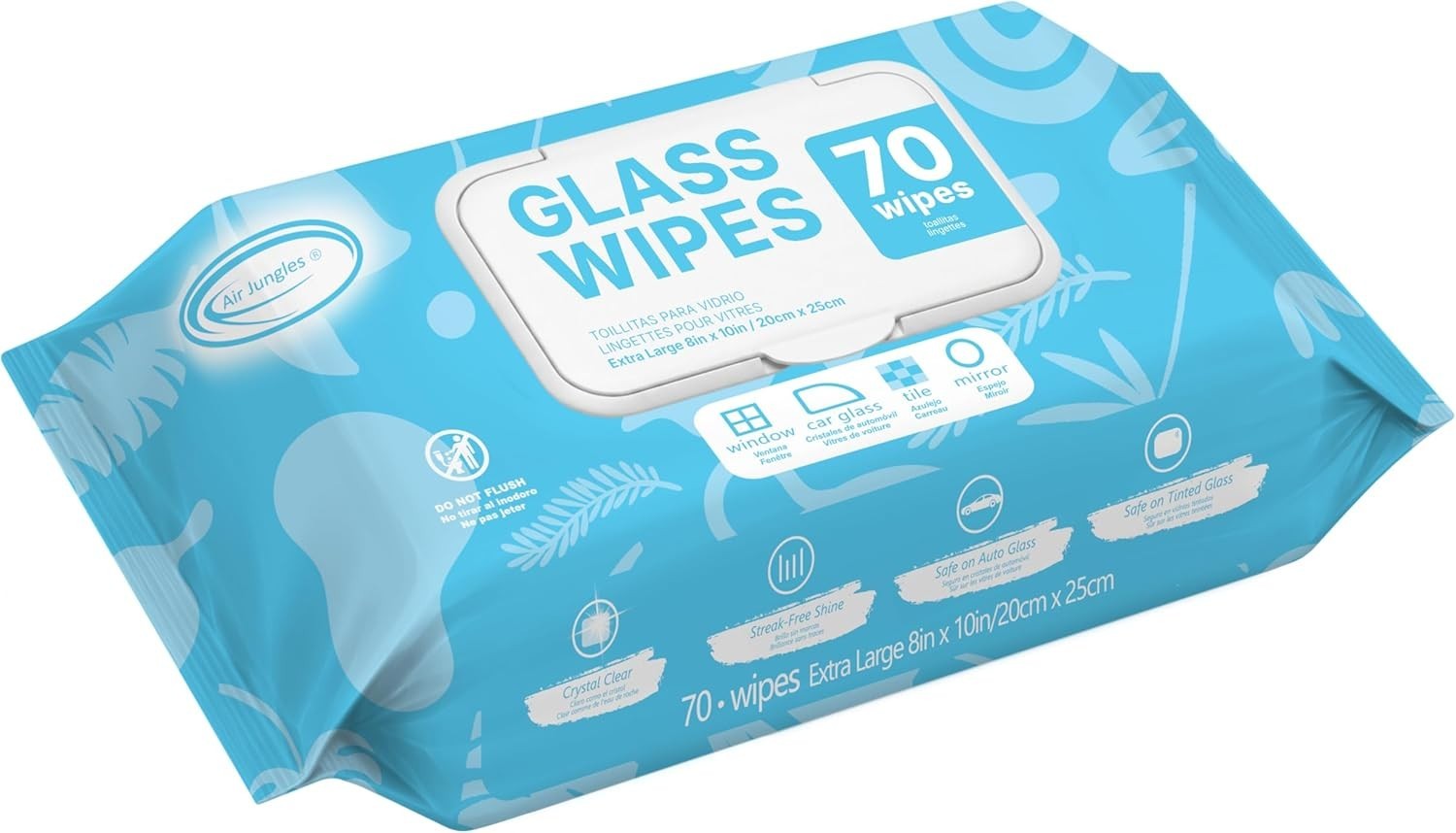 New Glass Window Cleaner Wipes 70 Count XL 8 x 10 In Ammonia Free Removes New