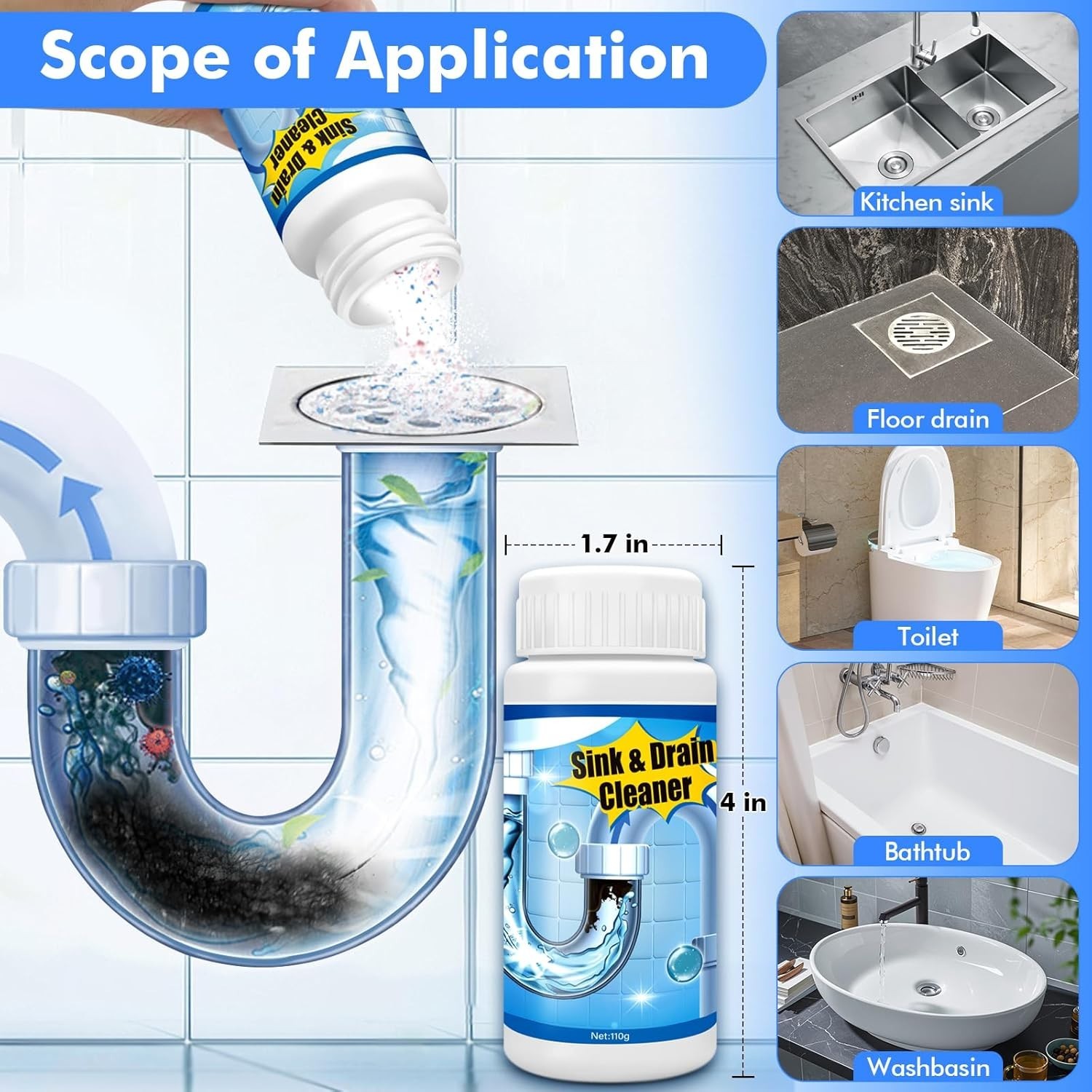 Pipeline Dredging Agent, 110g Drain Cleaner,Powerful Pipe Unclogger, Bathroom…
