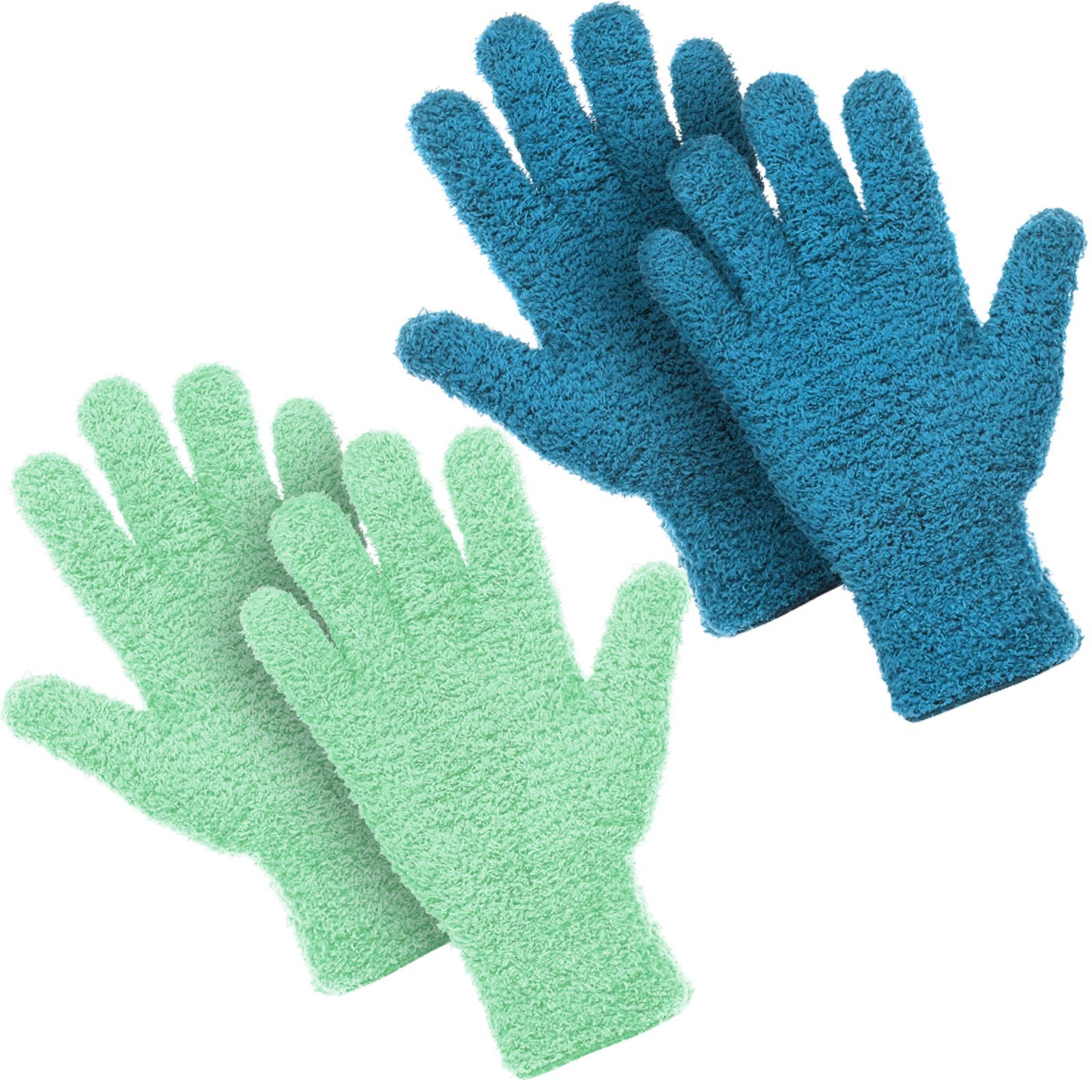 Patelai 2 Pairs Microfiber Gloves for Large (2 Pairs), Blue, Grass Green
