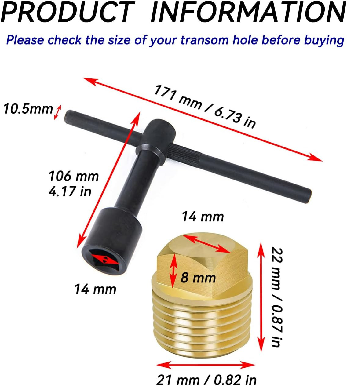 Durable 1/2 Inch Boat Drain Plugs with T Handle Wrench Tool Kit