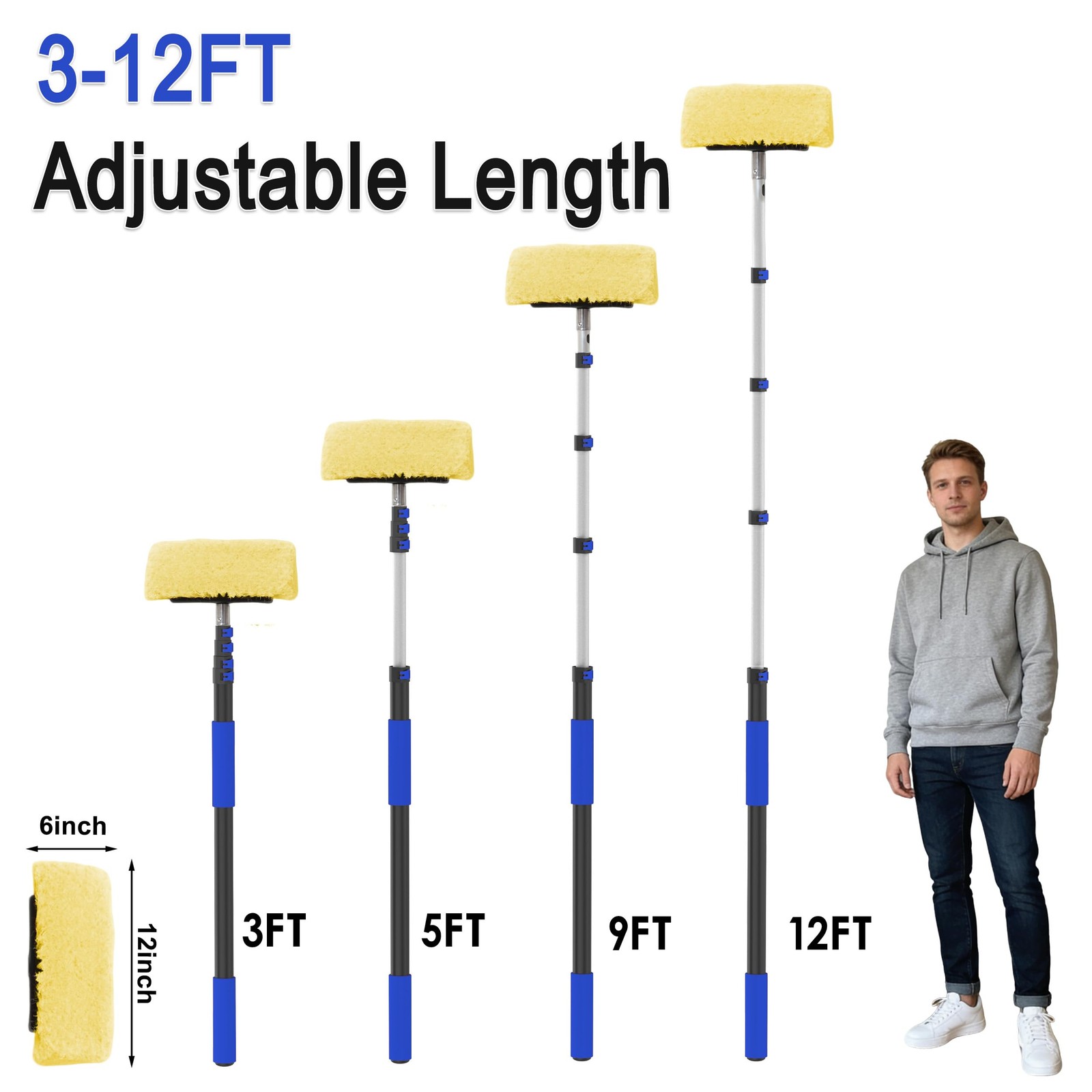 18FT Telescoping Car Wash Brush Soft Bristles for Cleaning Vehicles & Surfaces