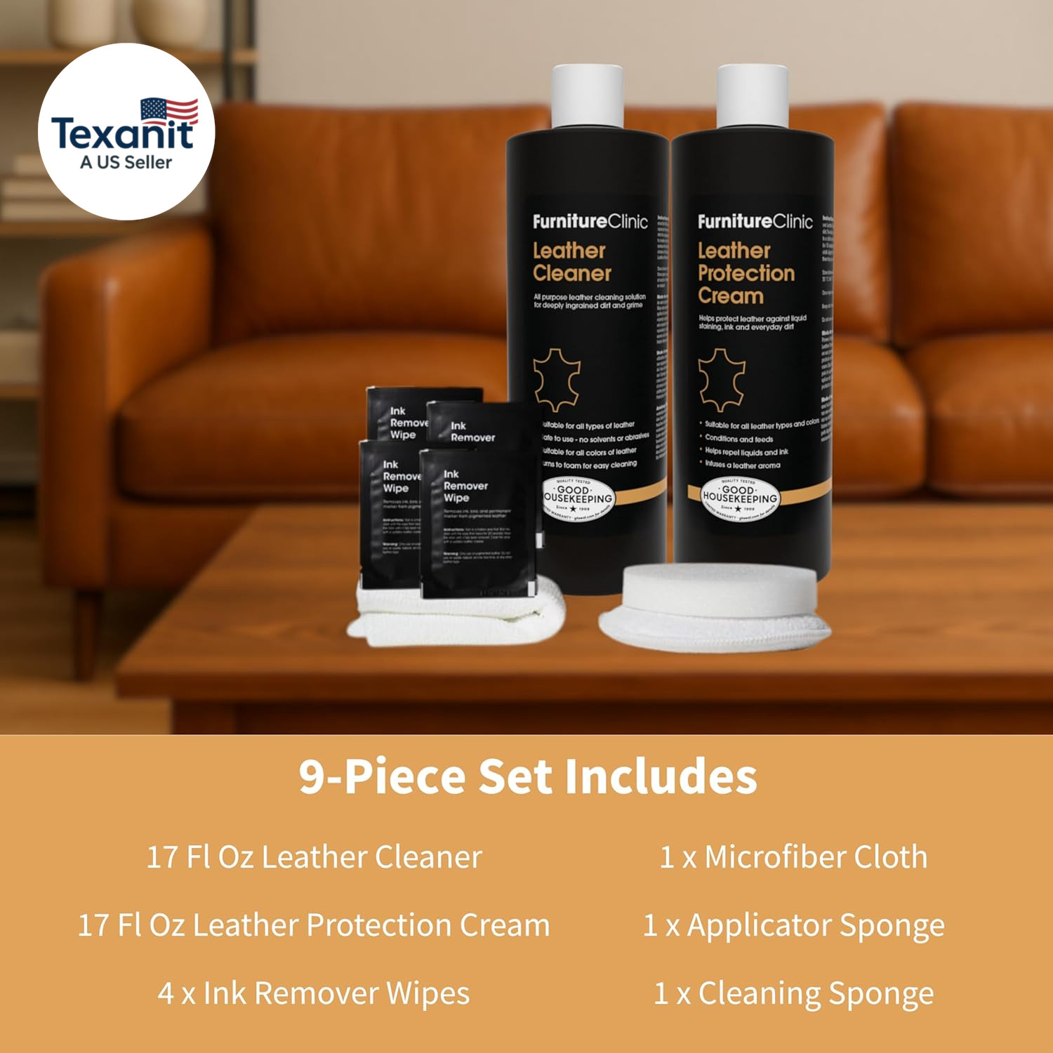 Large Leather Care Kit | Leather Cleaner + Conditioning Protection Cream for Fur