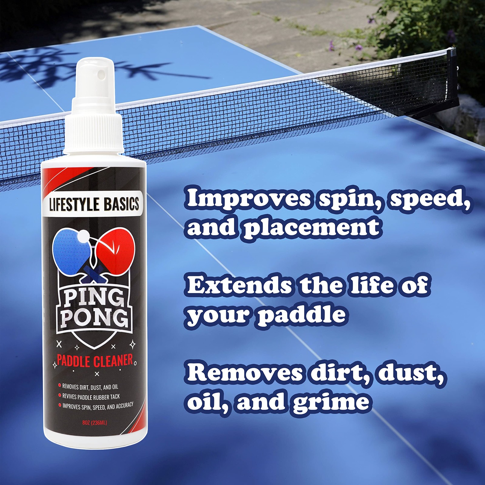 Table Tennis Paddle Cleaner 8oz (236ml) Ping Pong Racket Rubber and Wood Clea…