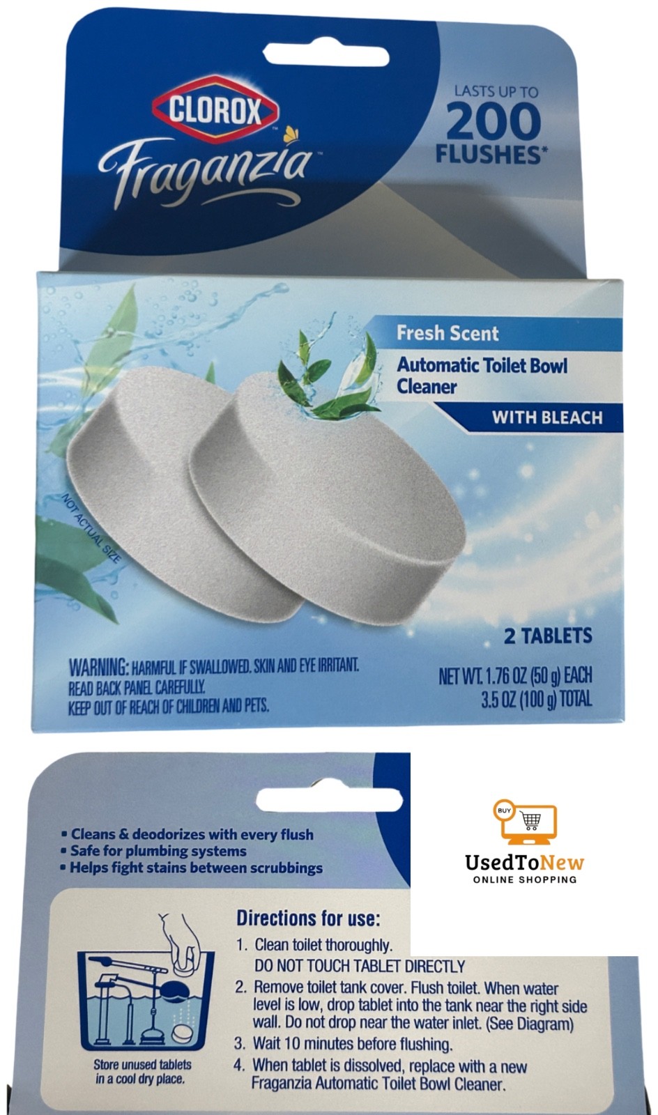Pack of 4 Clorox Fraganzia Bleach-Free Automatic Toilet Bowl Cleaner Tablets