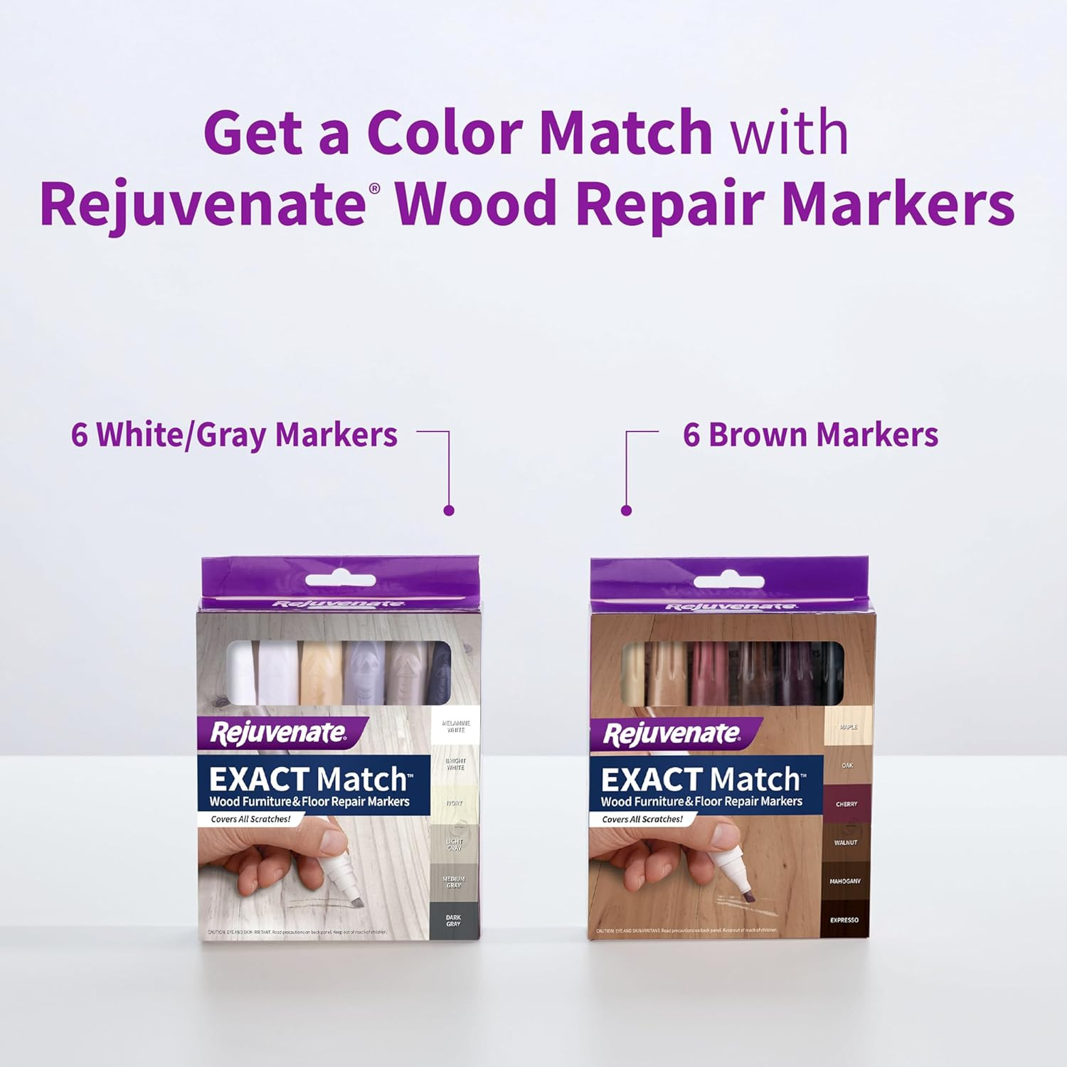 Exact Match Wood Furniture & Floor Repair Markers, 6 Count, Brown Markers Cover