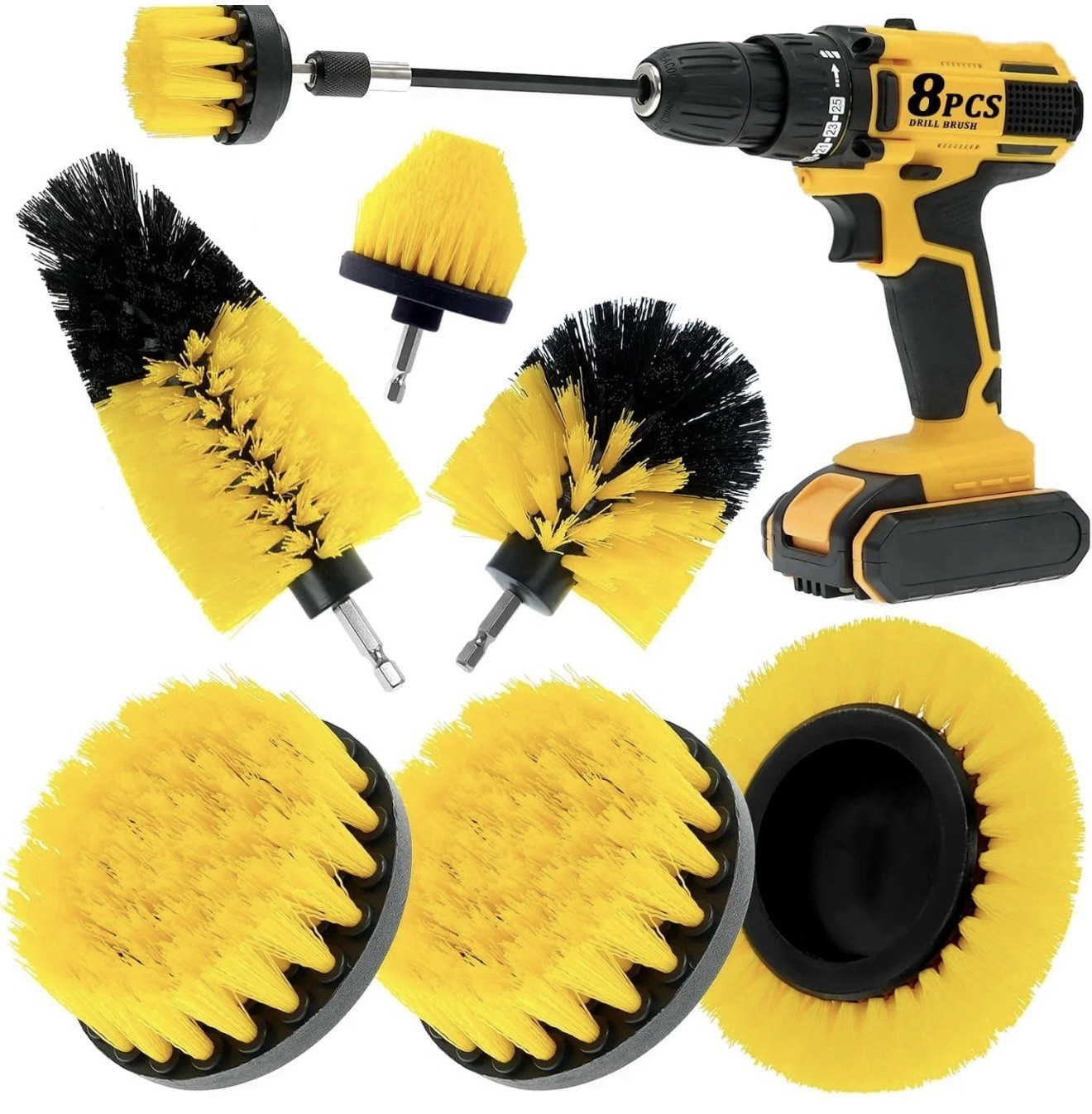 8 Pcs Drill Brush Attachment Set, Power Cleaning Scrub Brush Kit with Extend Lon