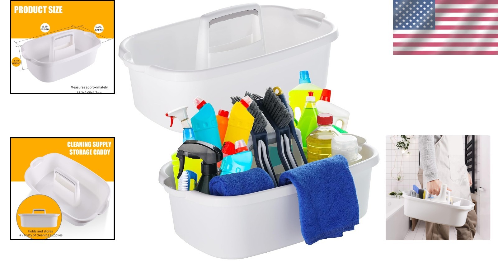 Spacious 2-Pack White Cleaning Supply Caddy with Handle for Home Organization
