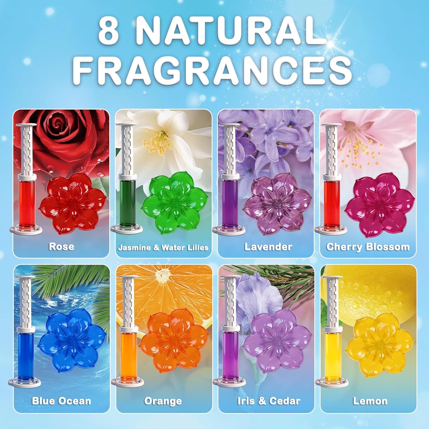 Toilet Bowl Cleaner Gel Stamps 8 Pack Flower Shaped 8 Scents (71 characters)