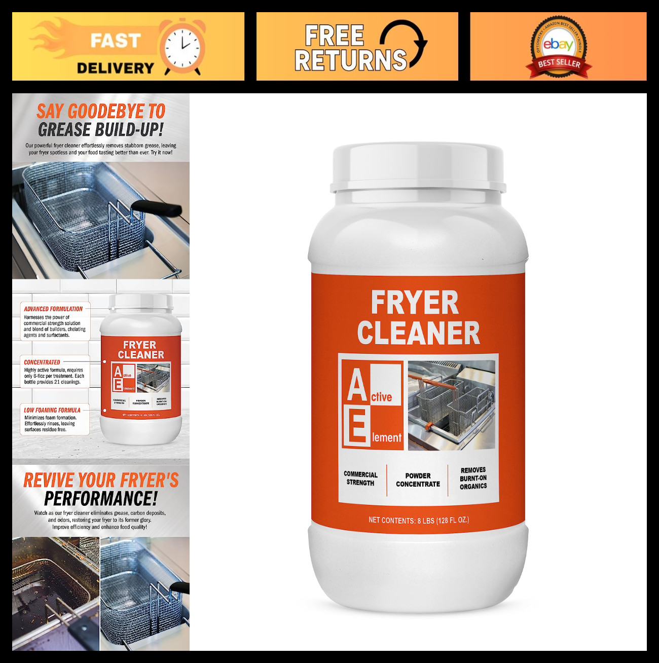 Commercial Fryer Cleaner – 8 lbs Concentrated Powder – 21 Cleanings – Deep Fryer