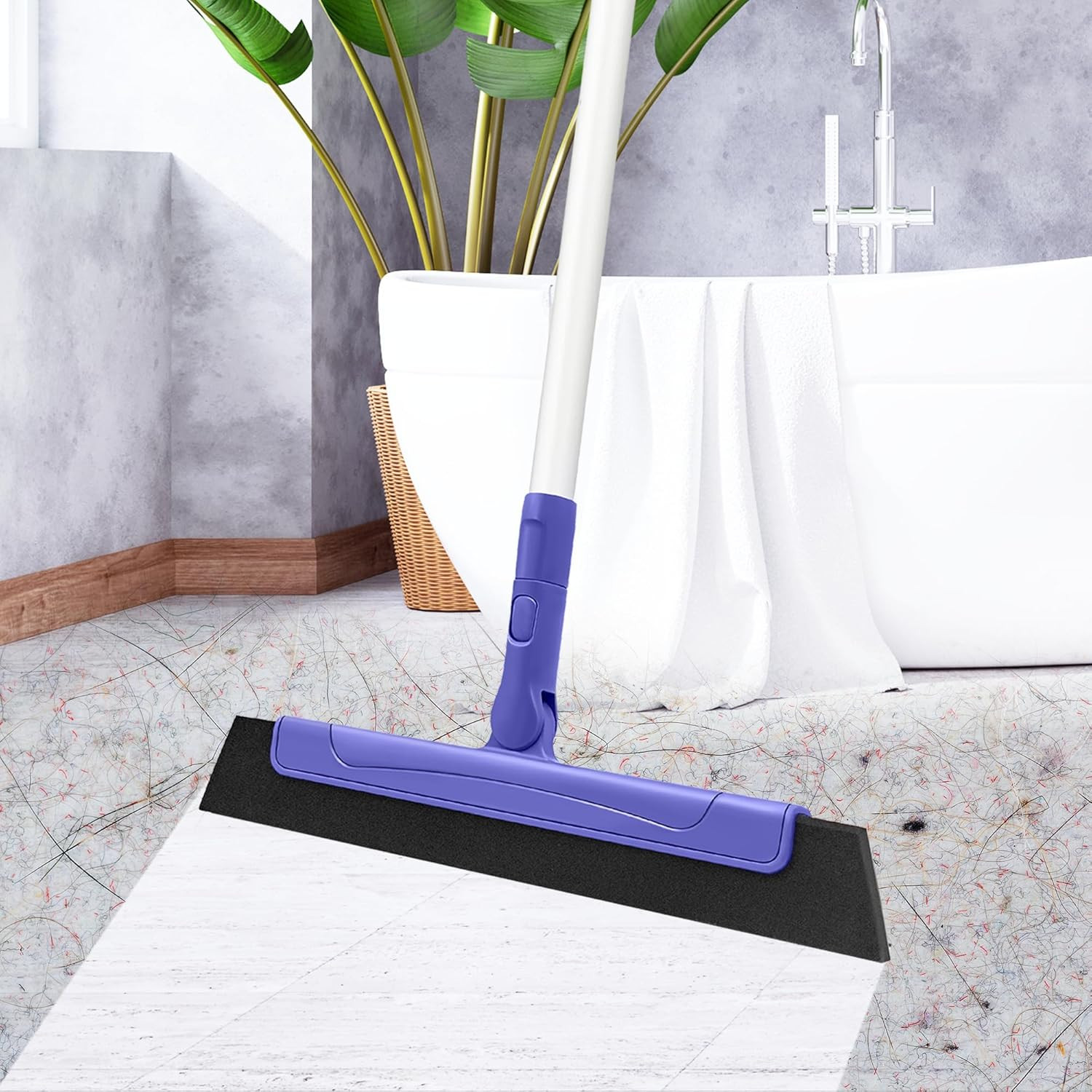 Floor Squeegee with 180° Rotating Head, EVA Foam Blade Squeegee for Floor with A
