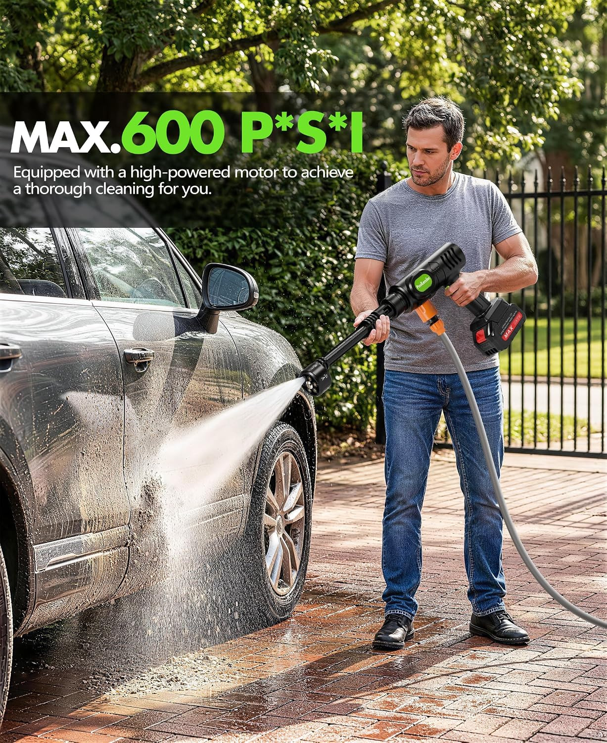 Cordless Car Washing Tool, Portable Vehicle Cleaner with 6-In-1 Nozzle & Foam Ca