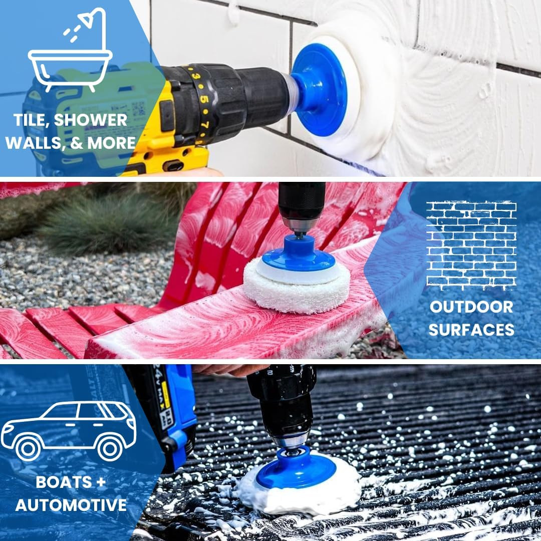 7 Pack Drill Brush Set for Deep Cleaning, Scratch Resistant, Soap Scum & More