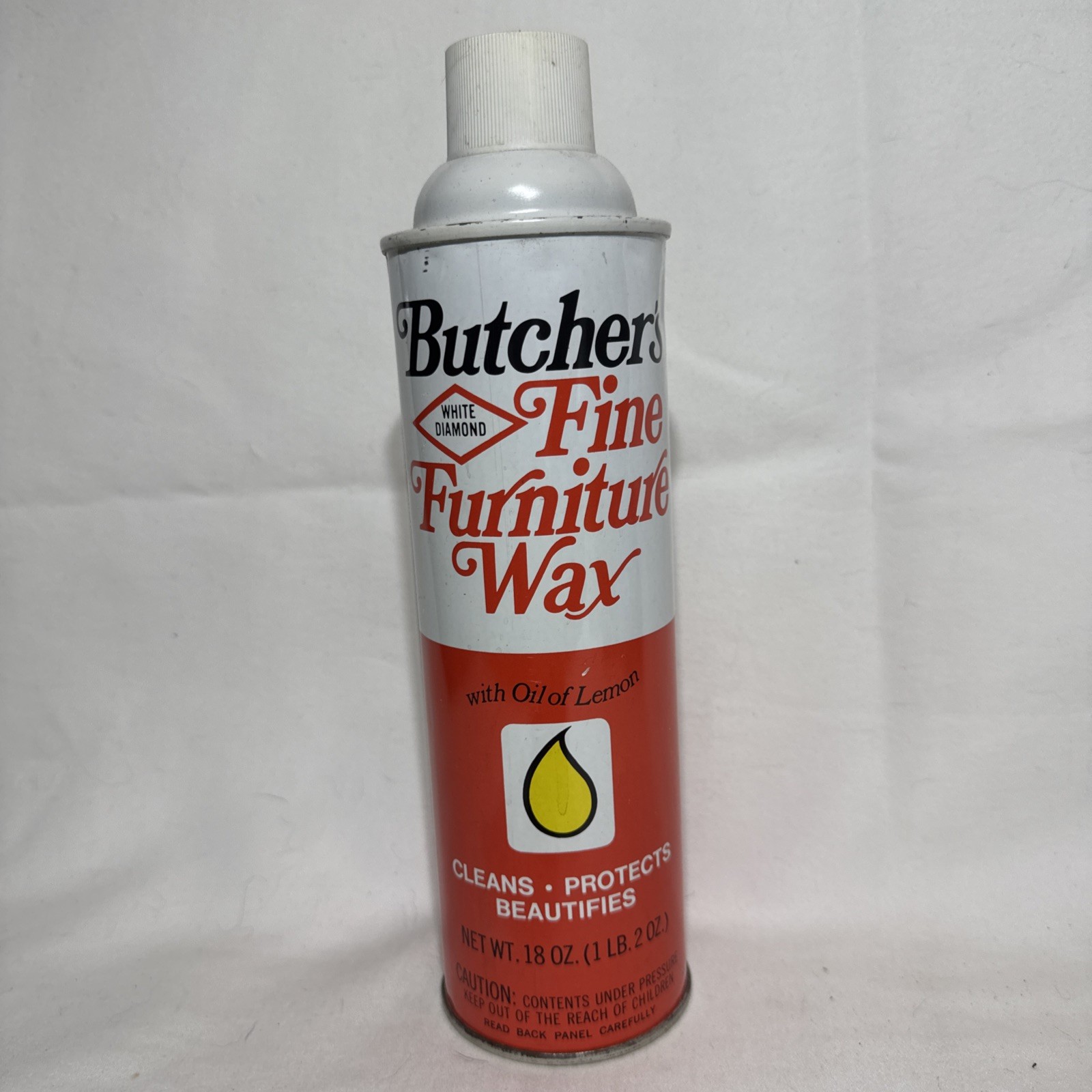 VTG DISCNTD WHITE DIAMOND BUTCHERS FINE FURNITURE WAX WITH OIL OF LEMON 18oz NOS