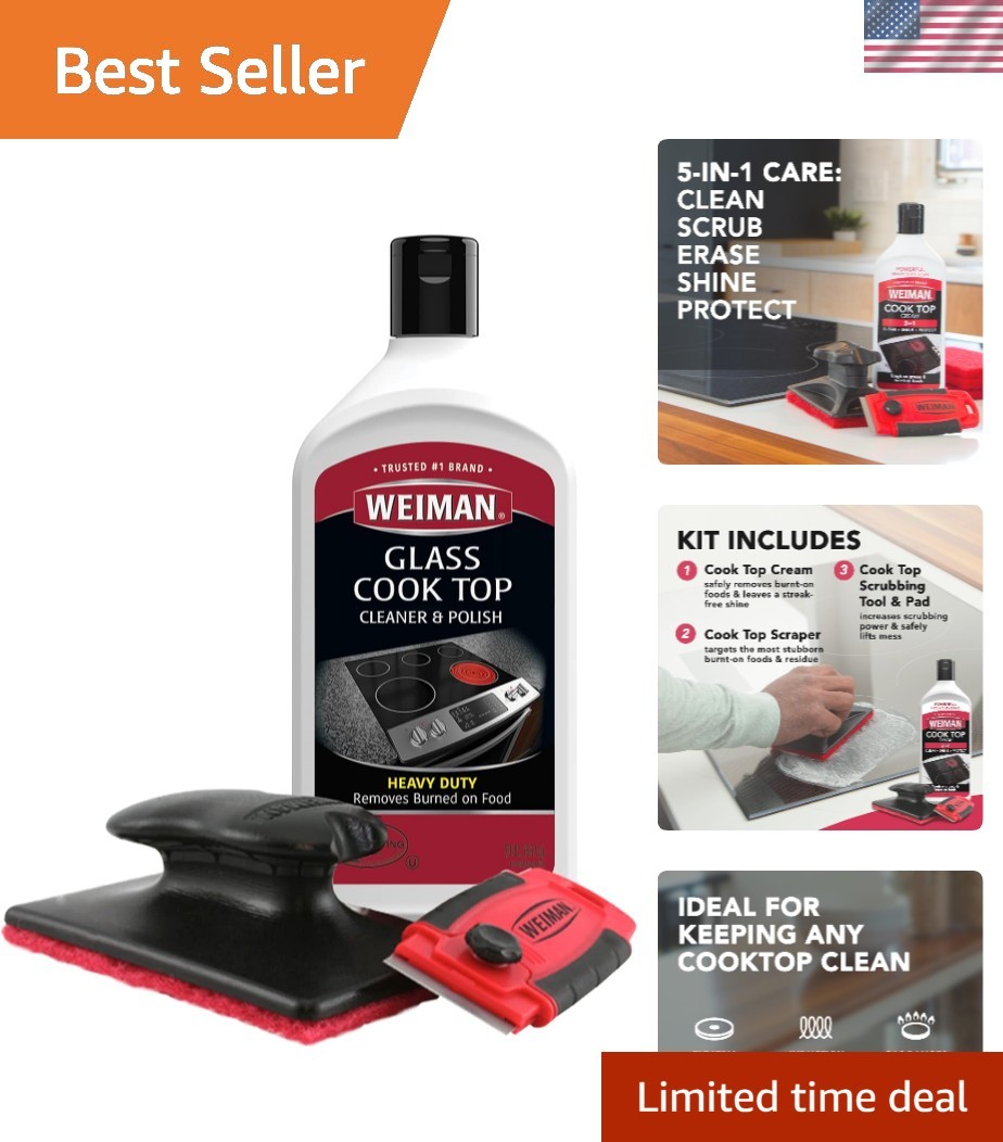 Effortless Glass Cooktop Cleaner with 3 Scrubbing Pads – 20oz Powerful Cream