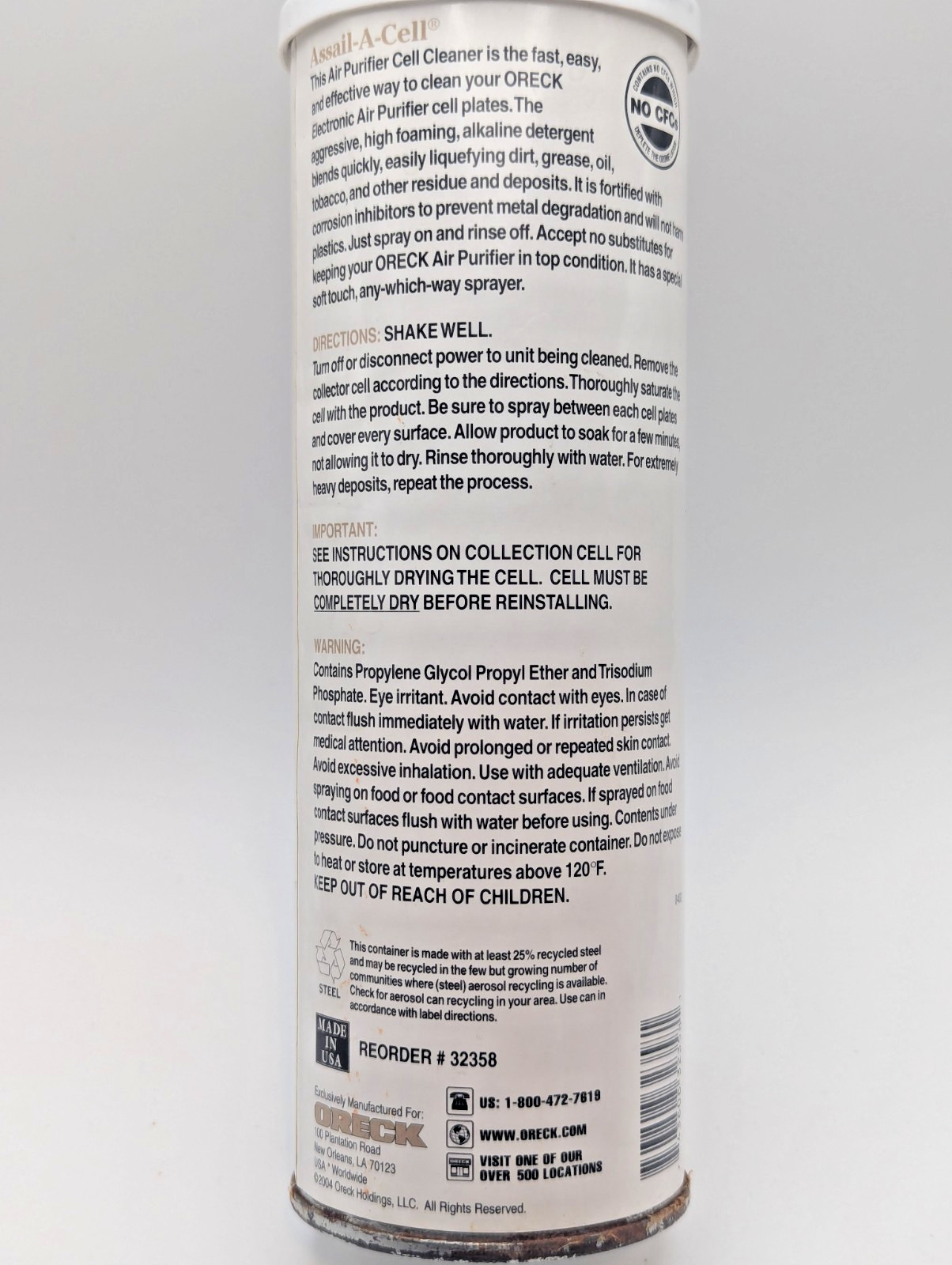 Oreck Assail-A-Cell Air Purifier Cell Cleaner Aerosol NOS Discontinued 32358