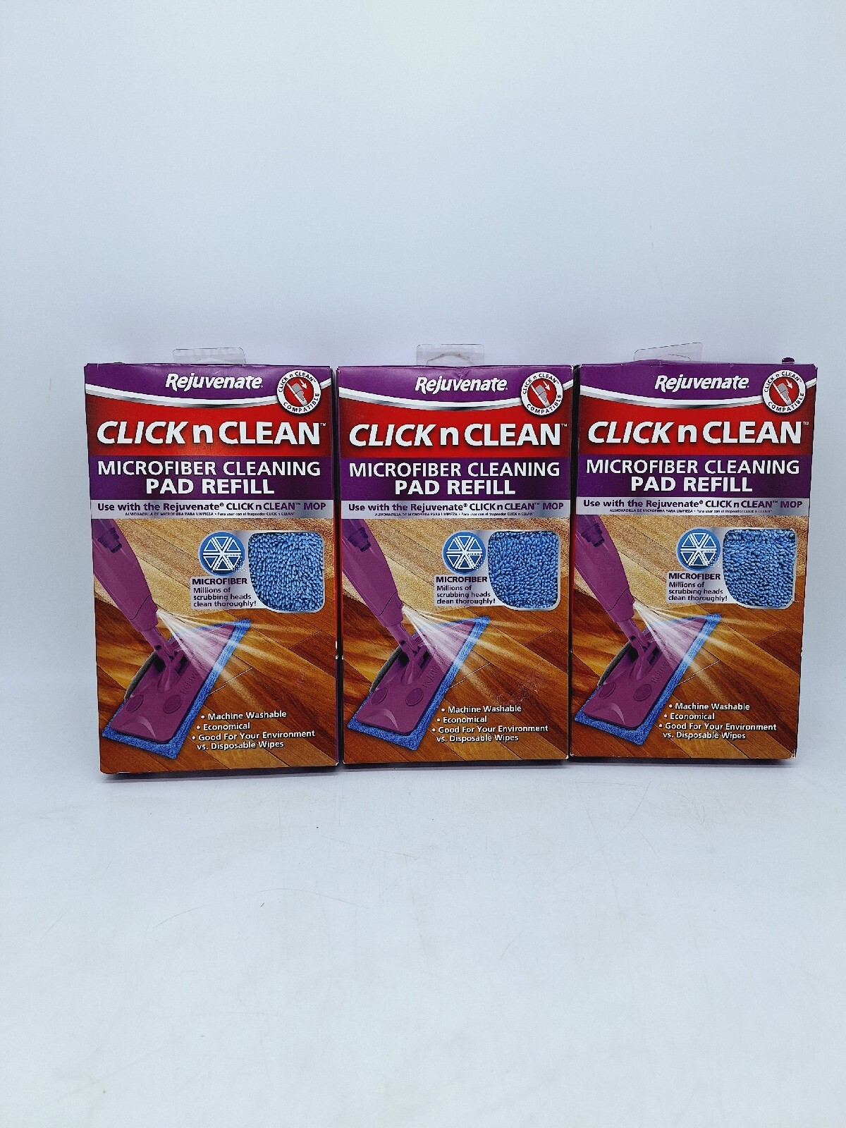 3X NEW Rejuvenate Click N Clean Microfiber Mop Cleaning Pad Refill Blue Scrub