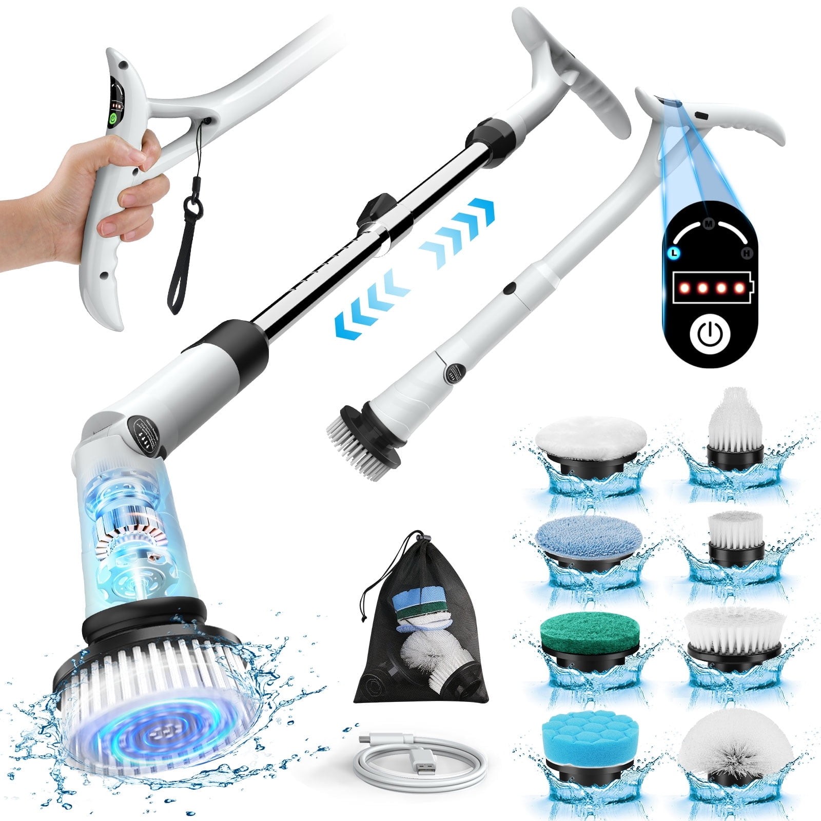AMILUO ELECTRIC SPIN SCRUBBER, 600 RPM CORDLESS BATHROOM CLEANING BRUSH – WHITE