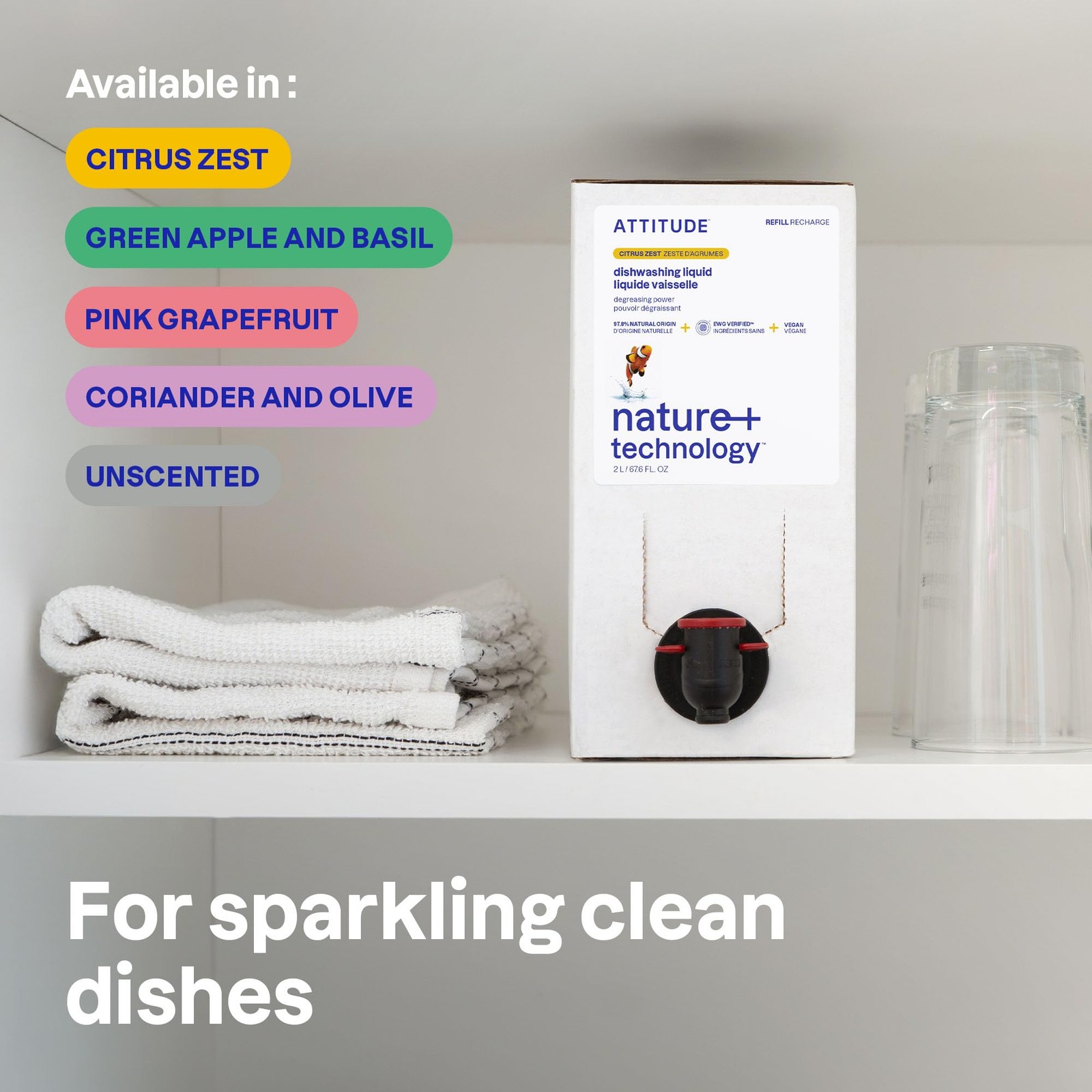 ATTITUDE Dish Soap Refill, EWG Verified, PlantBased & Vegan Dishwashing Liqui…