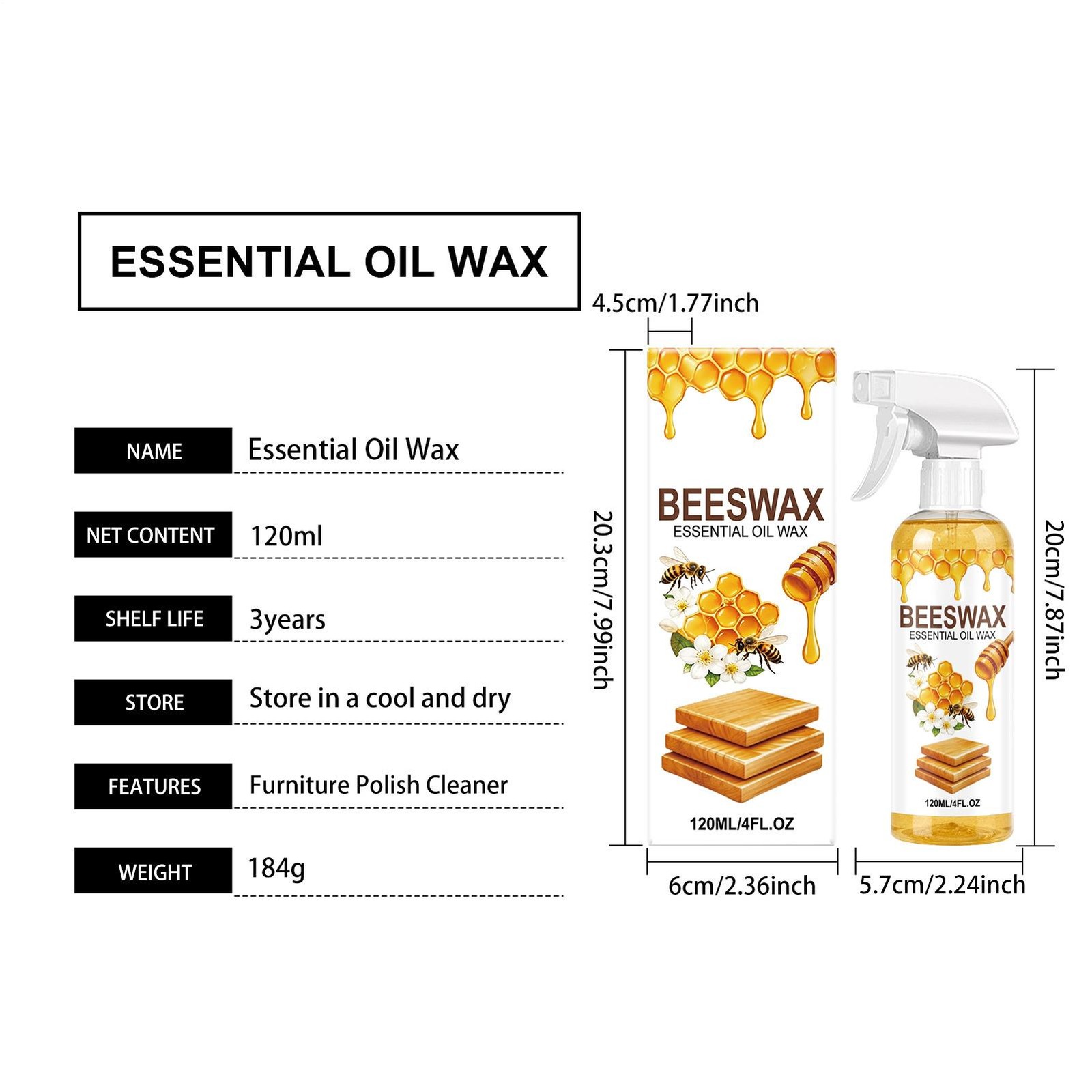 Beeswax Spray Essential Oil Wax,Multi-Purpose Furniture Polish,Wood Care Spray