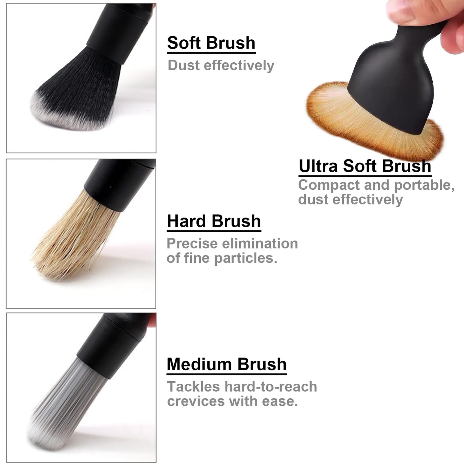 4 PCS Car Detailing Brush Set for Cleaning Interior or Exterior, Boars Bristl…