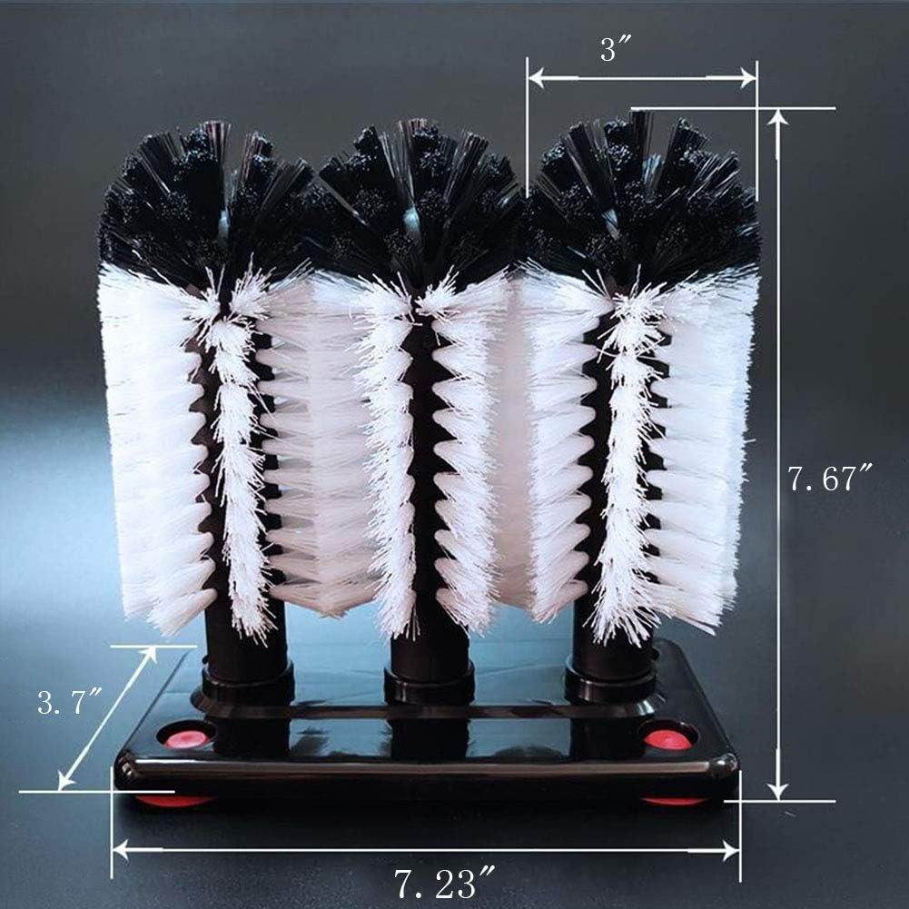 Water Bottle Cleaning Brush Glass Cup Washer with Suction Base 3 Head Bristle Br