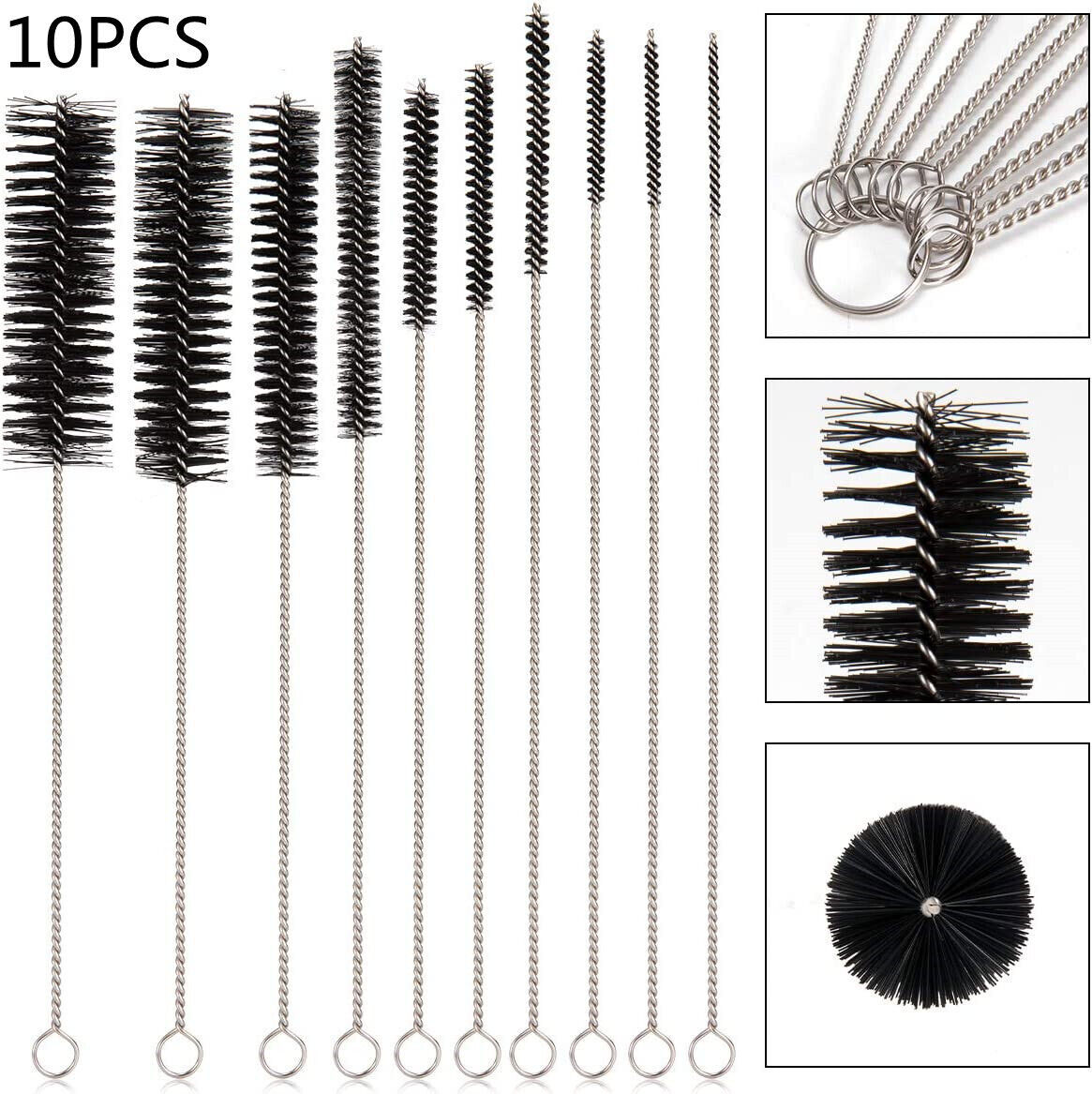 10-Pack Nylon Straw Cleaning Brushes–Stainless Steel Wire Drink Pipe Cleaner Kit