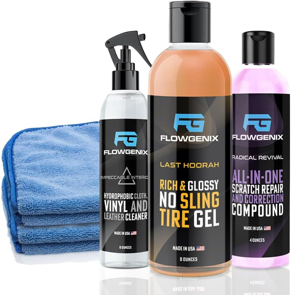 Grand Slam 3-Pack – Includes Tire Shine Gel (8Oz), Car Scratch Remover (4Oz), Wa
