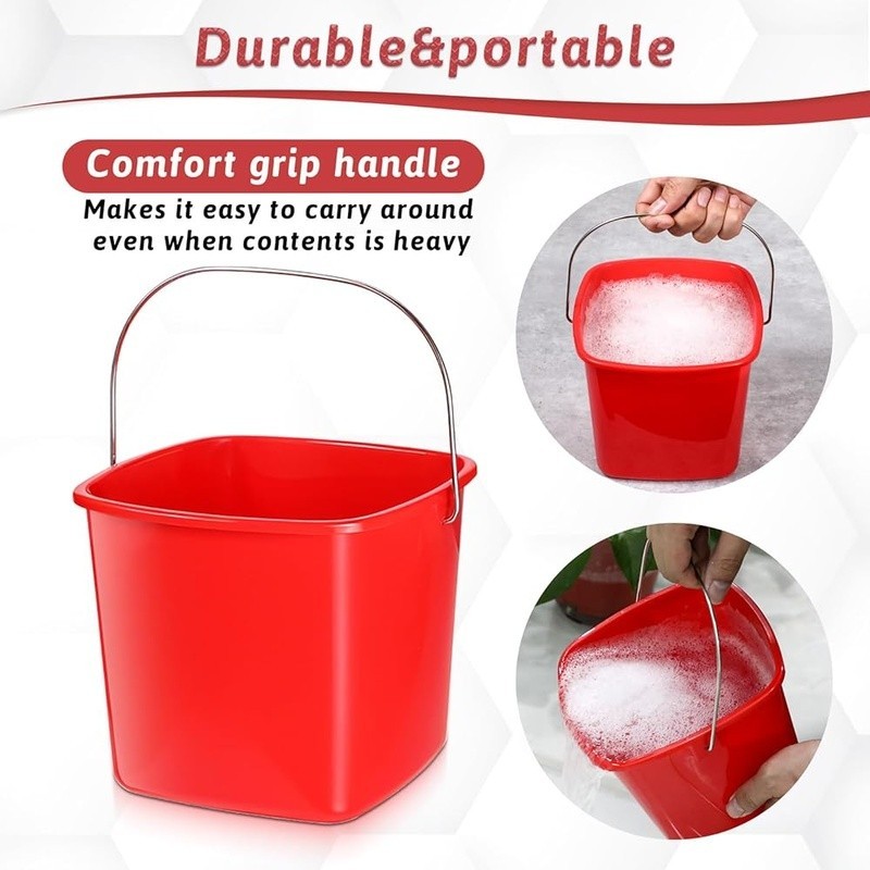 Durable Plastic Cleaning Buckets Set of 6 W/ Metal Handle Home Office Use