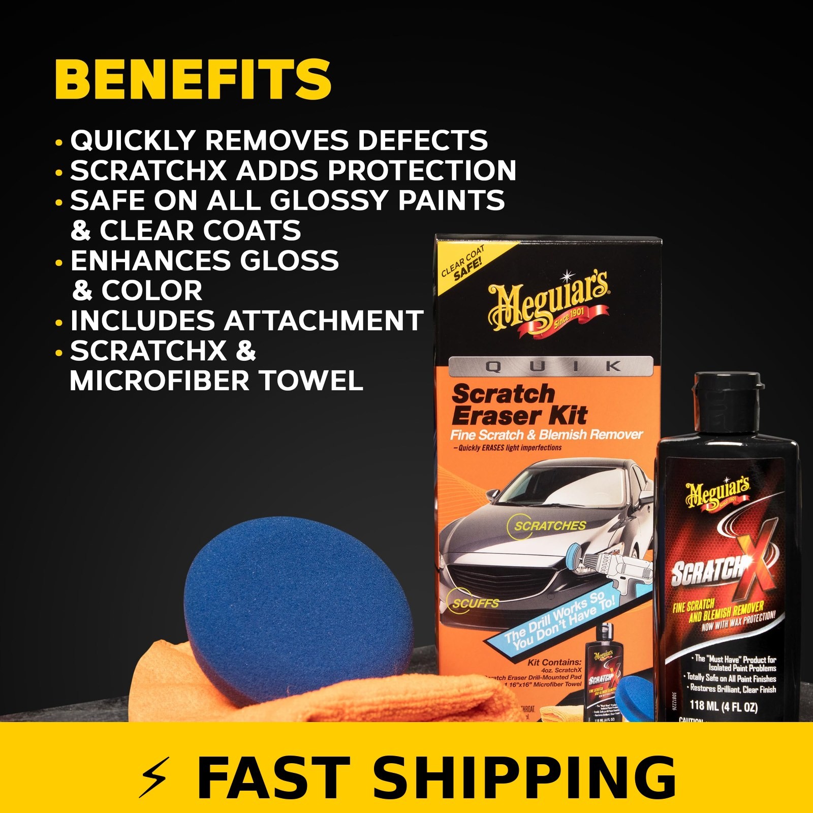 Meguiar’s Quik Scratch Eraser Kit, Drill-Mounted, 4 Count