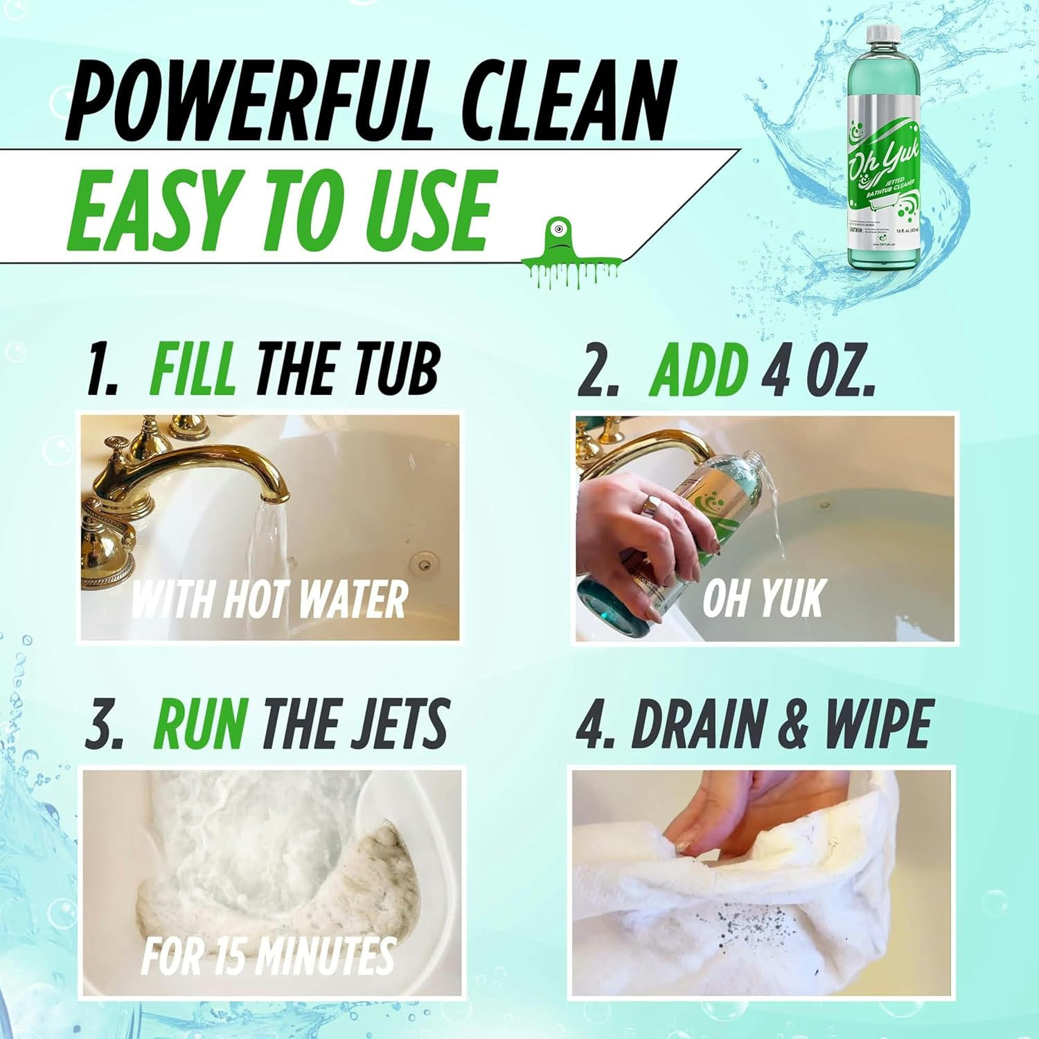 oh yuk Jetted Tub Cleaner for Jacuzzis, Bathtubs, Whirlpools, The Most Effective