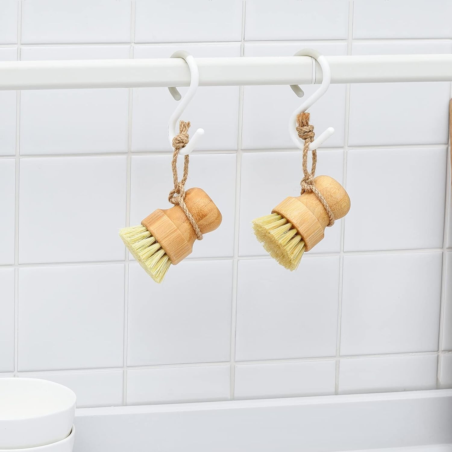 SUBEKYU Bamboo Dish Scrub Brush for Kitchen Sink, Natural Wooden Washing Dish Br