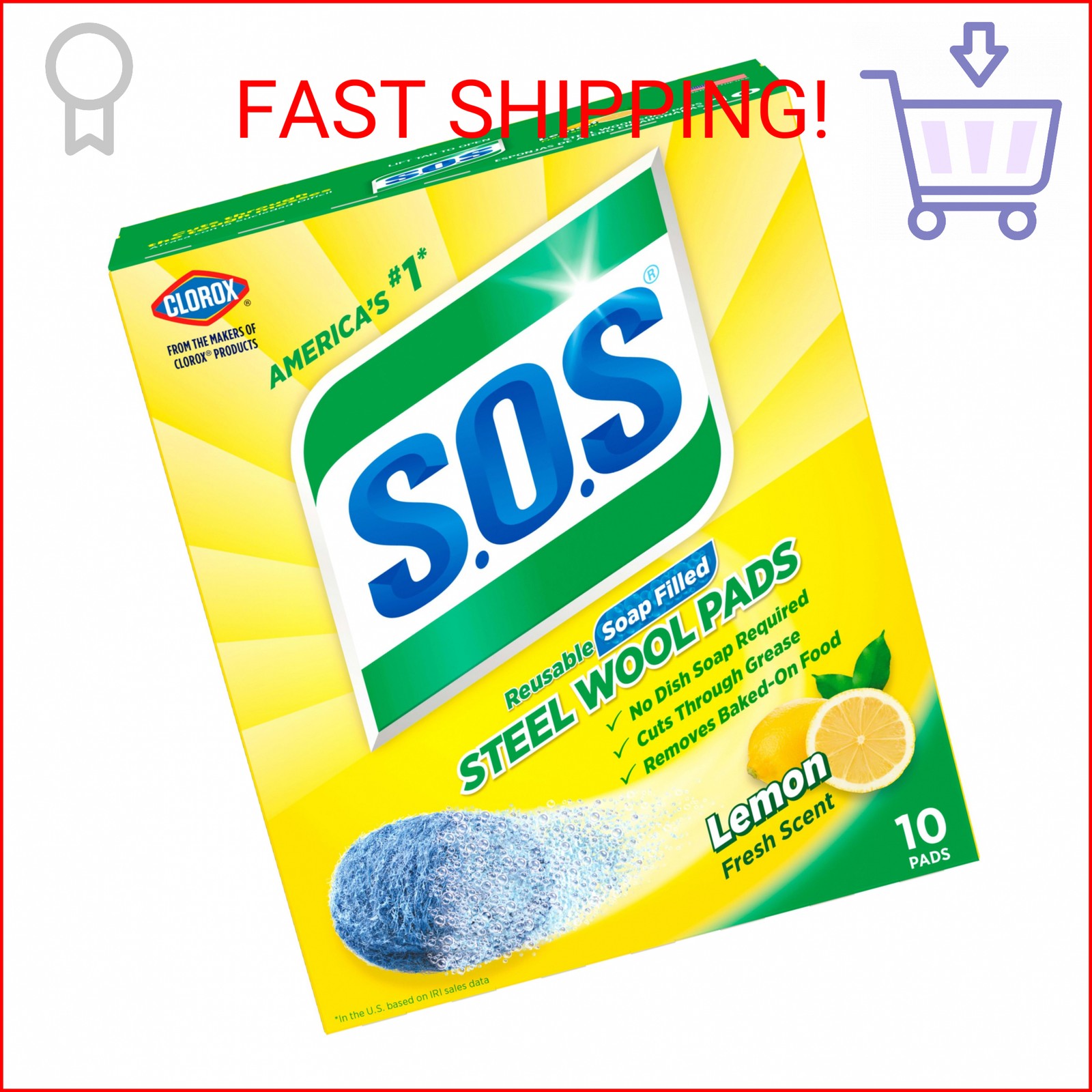 S.O.S Steel Wool Soap Pads, Lemon Fresh, 10 Count