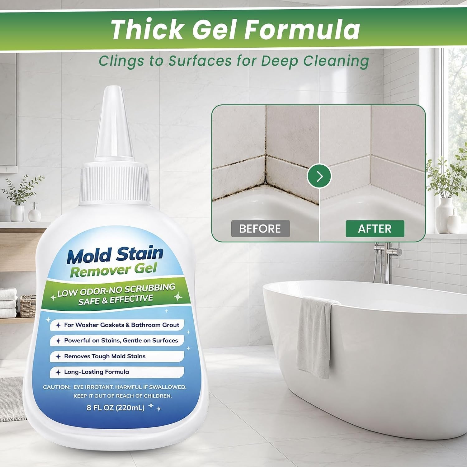 Mold-Stain Remover Gel for Washing Machine Seal & Bathroom – Low Odor Gel for…
