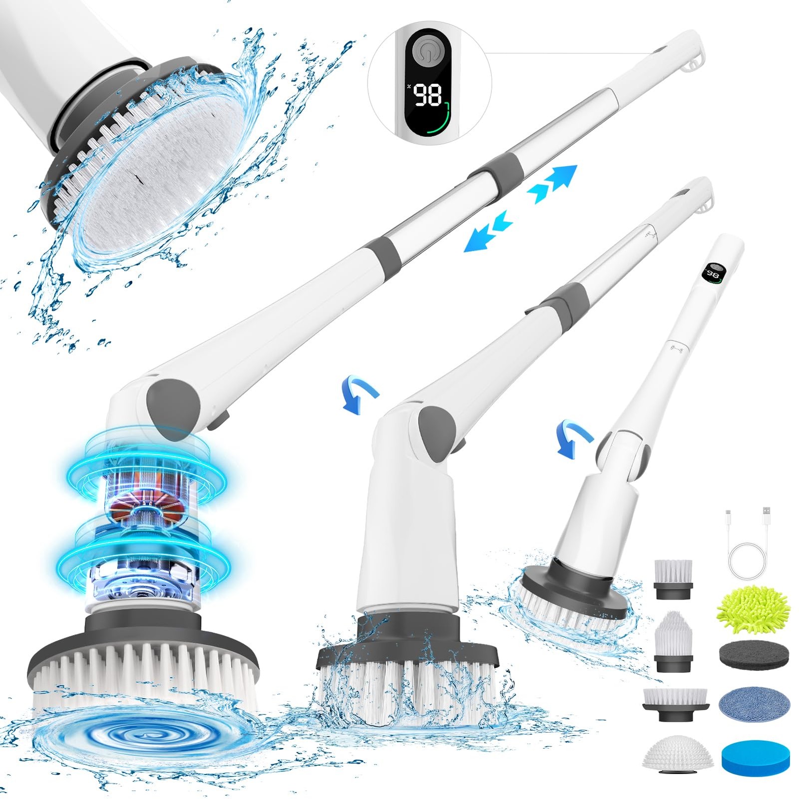 Electric Spin Scrubber, New Cordless Power Tub Scrubber with Long Handle,101 …