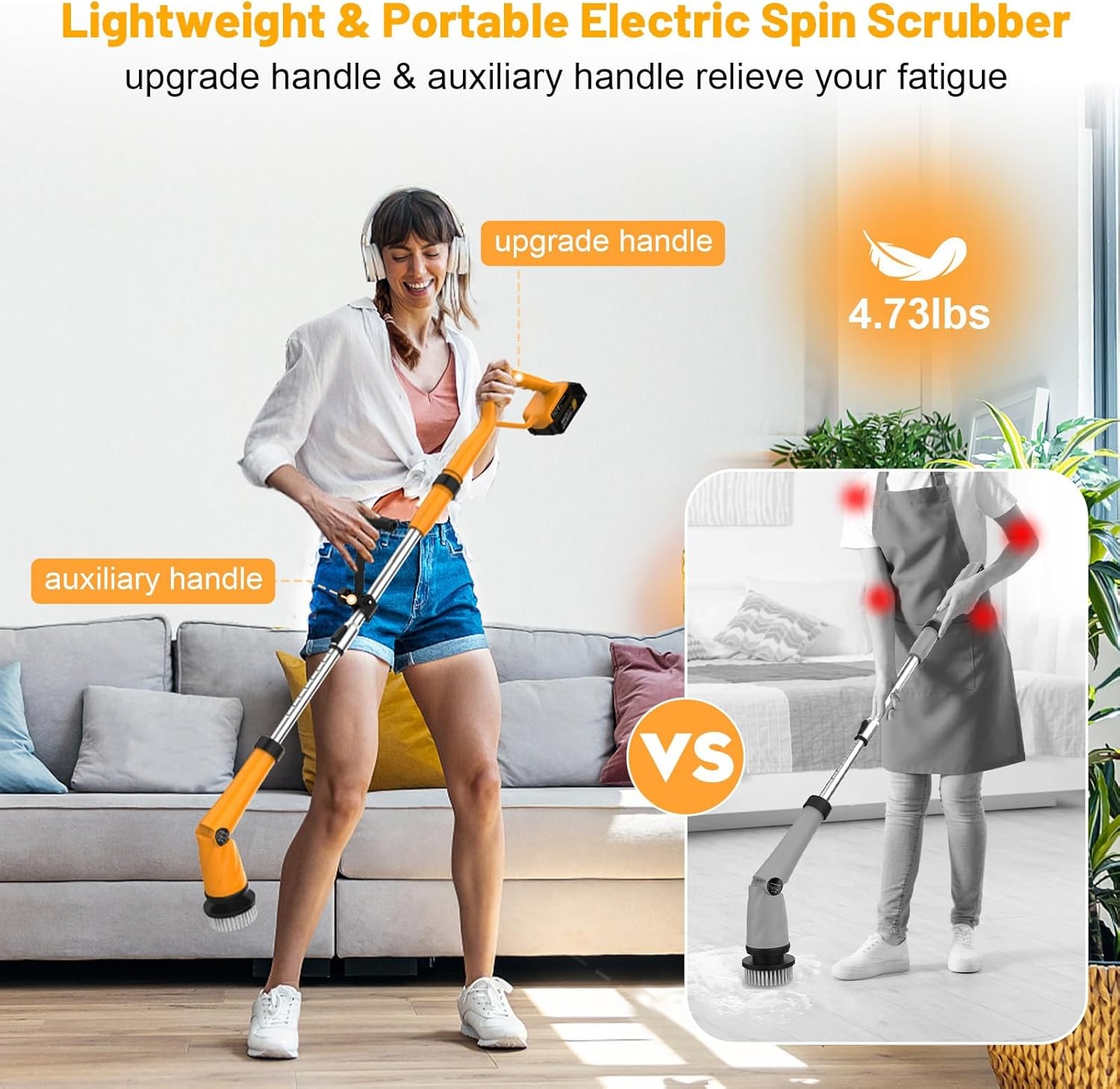1500 RPM Electric Spin Scrubber for Dewalt 20V Battery, Power Shower Scrubber fo