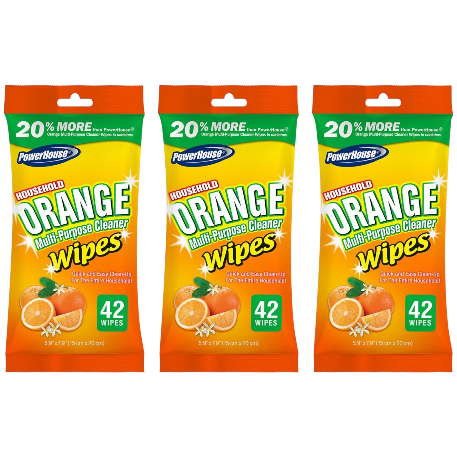 PowerHouse Household Orange Multi-Purpose Cleaner Wipes, 42 Wipes (Pack of 3)