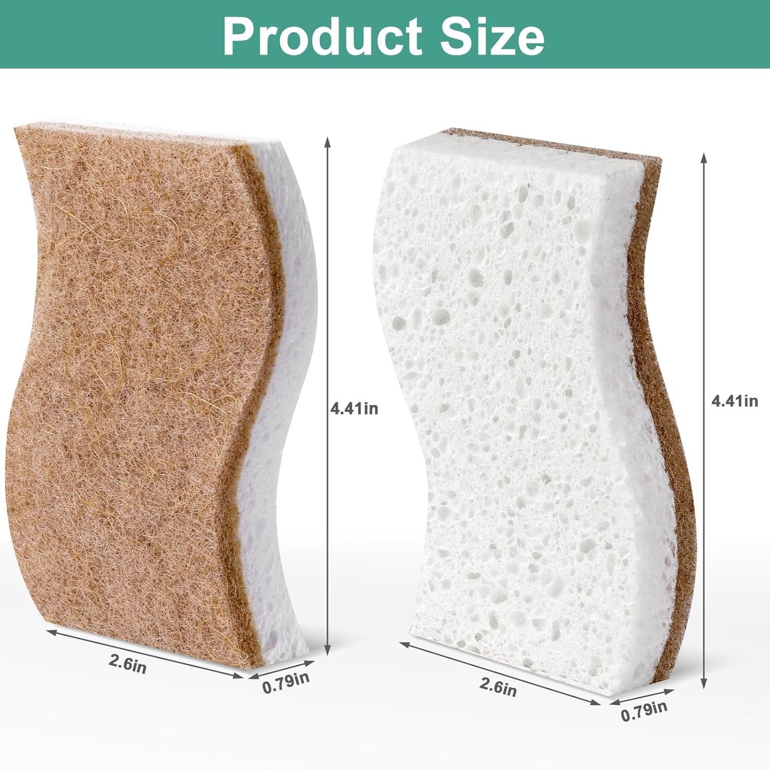 12Pack Natural Kitchen Sponge, Biodegradable Cellulose and Coconut Scrubber, Eco