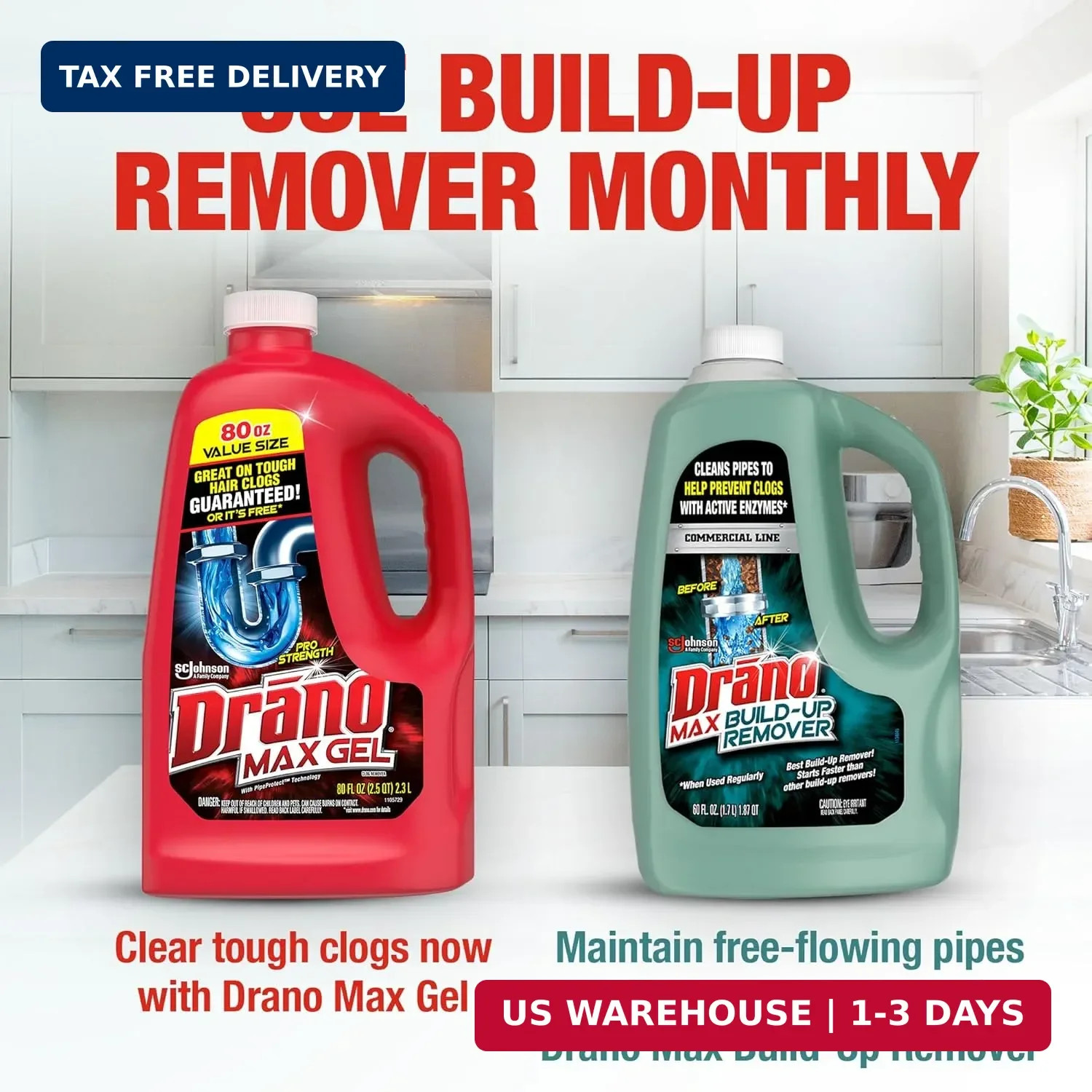 Drano Max Build Up Remover Drain Cleaner, Enzymes & Probiotics Prevents Clogs &