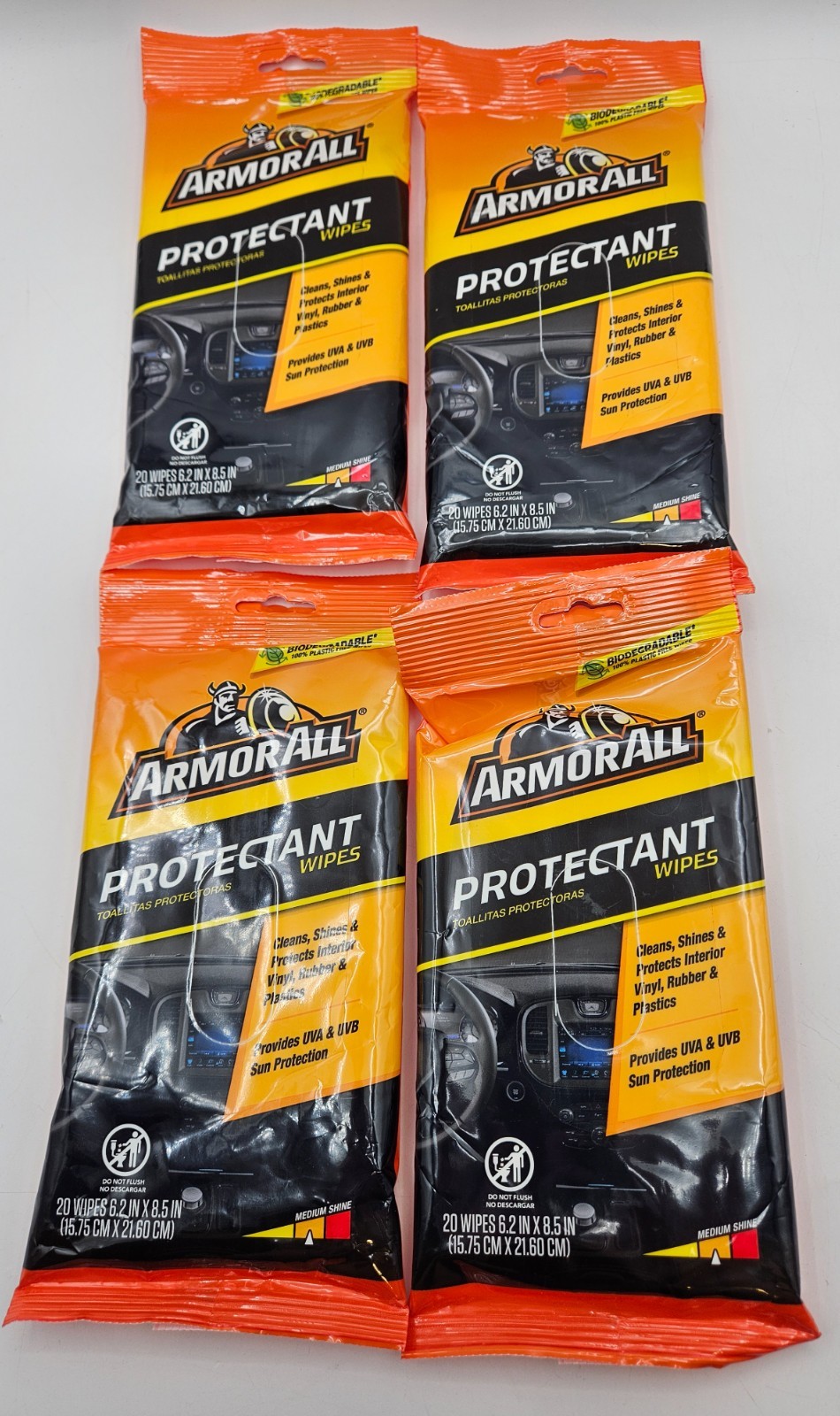 4 Packs Armor All Protectant Wipes in a Pouch 20-Count Each