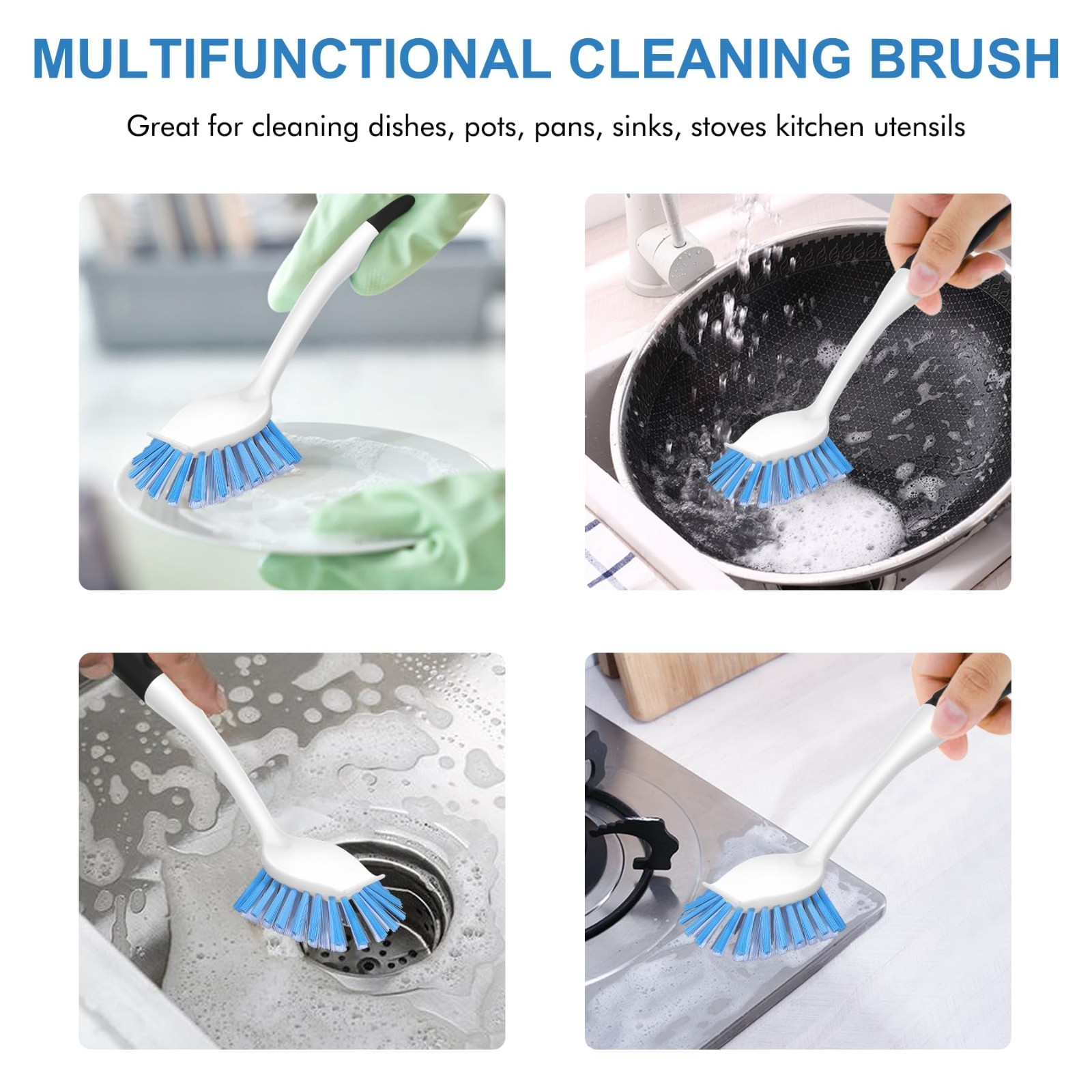 3 Pack Dish Brush Set with Stiff Bristles & Scraper – Kitchen Scrubbers for Dish