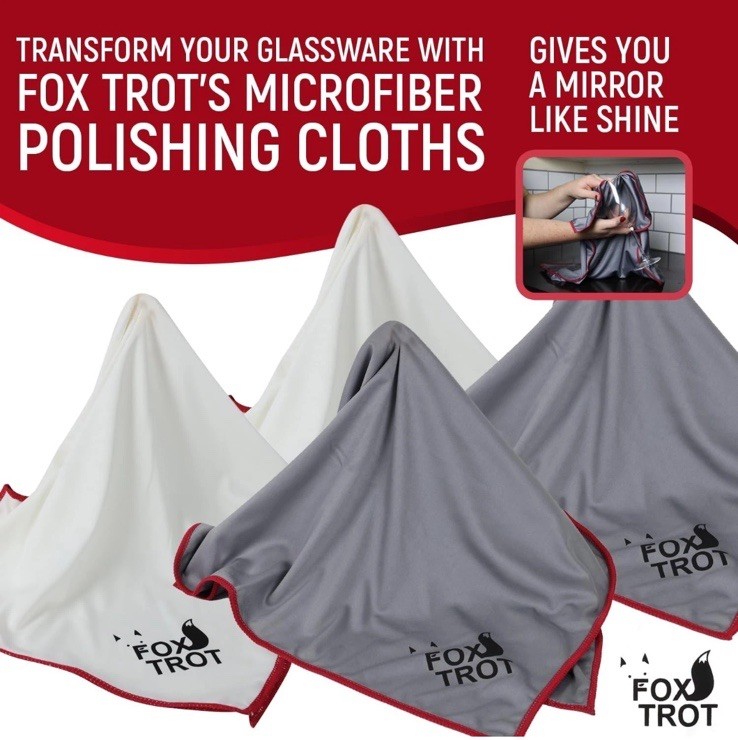 Fox Trot Large Microfiber Polishing Cloths (4 Pack White | Gray) | Streak Free