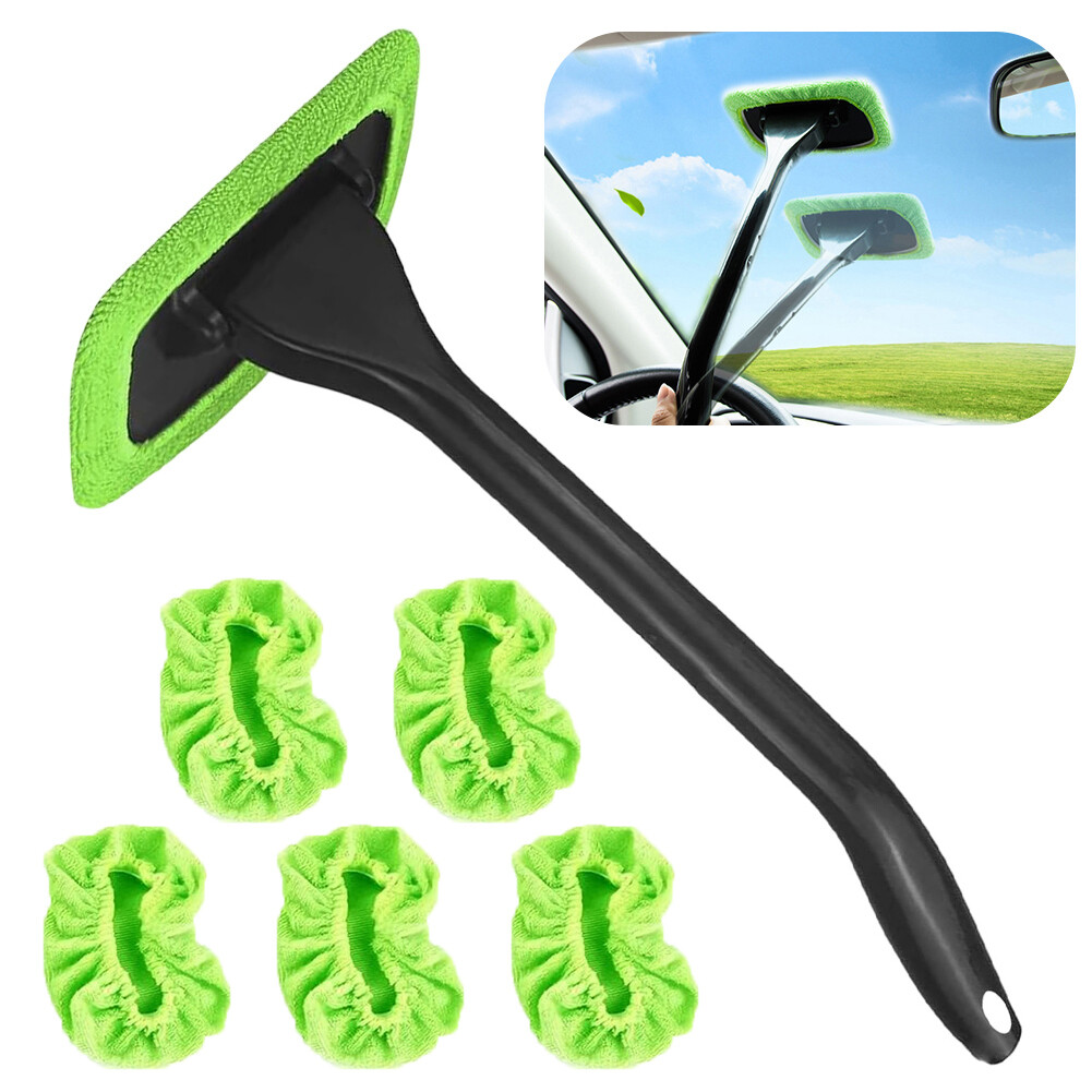 180° Rotatable Auto Car Windshield Cleaning Tool 5 Washable Microfiber Pads Kit