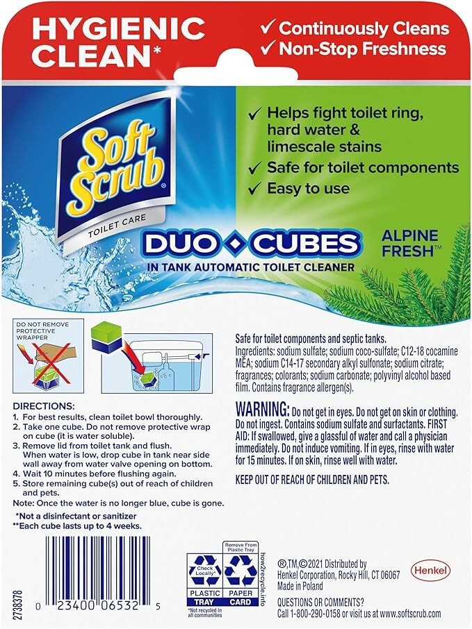 Soft Scrub in-Tank Toilet Cleaner Duo-Cubes, Alpine Fresh, 4 Count..